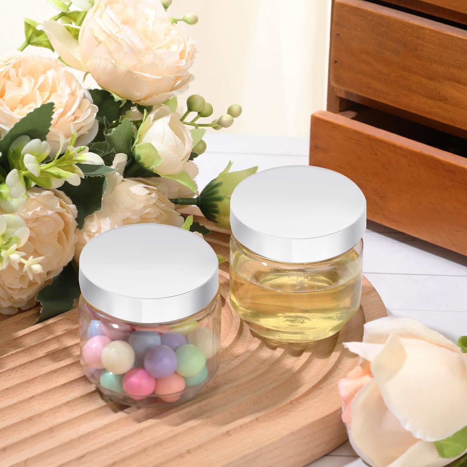 Tanlade 60 Pcs 3 Oz Clear Plastic Jars with Lids