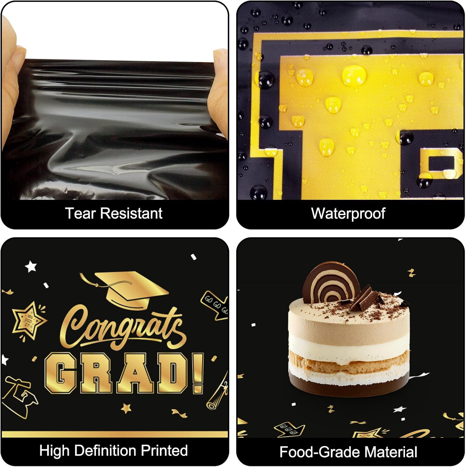 2 Pack Graduation Tablecloths - Black Gold Class of 2025 Decorations