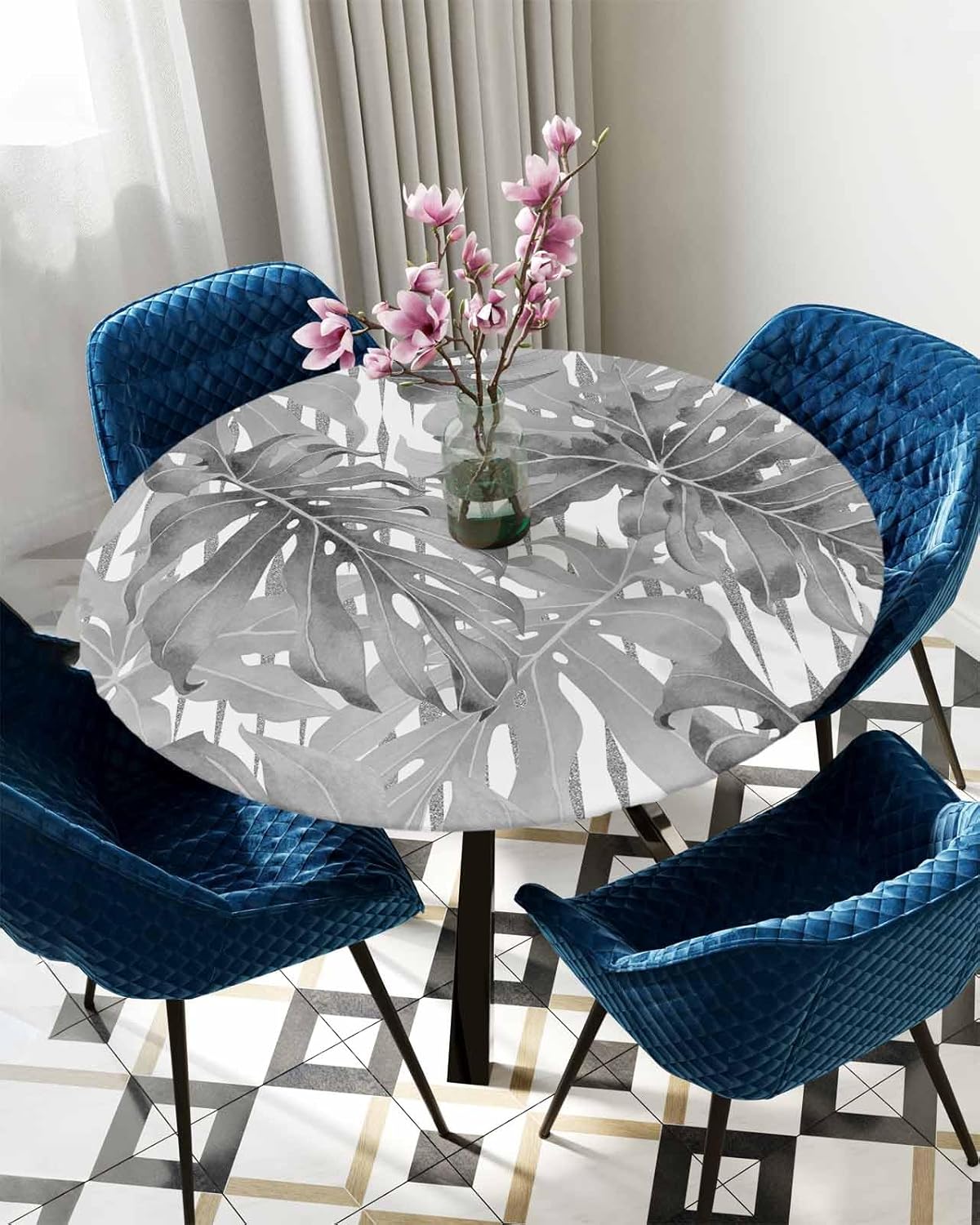 ZOE GARDEN Grey Tropical Round Waterproof Table Cover