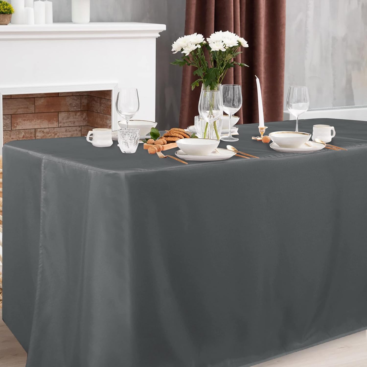Obstal 2 Pack Tablecloths for 4 Foot Rectangular Tables - Dark Grey Water Resistant