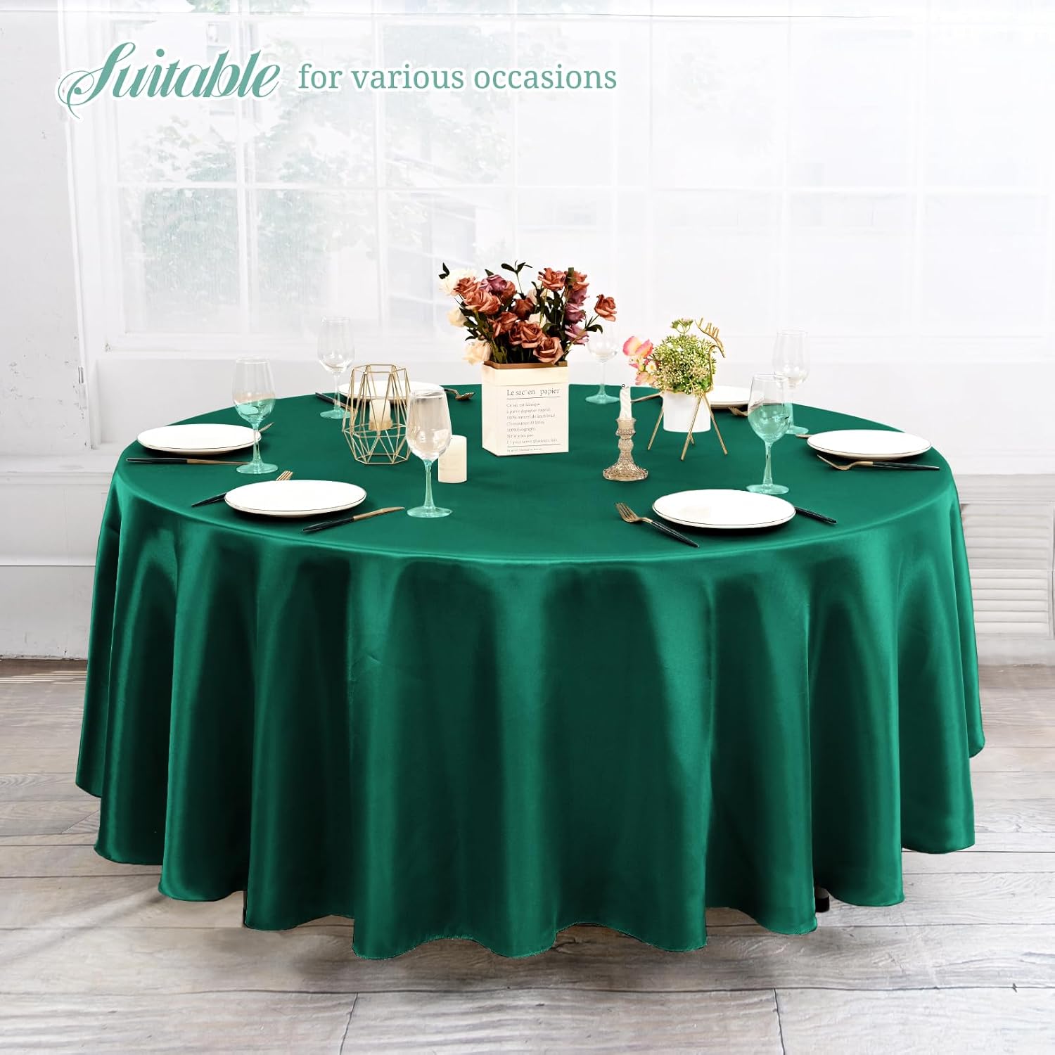 12 Pack 120 Inch Round Tablecloth Hunter Green Satin