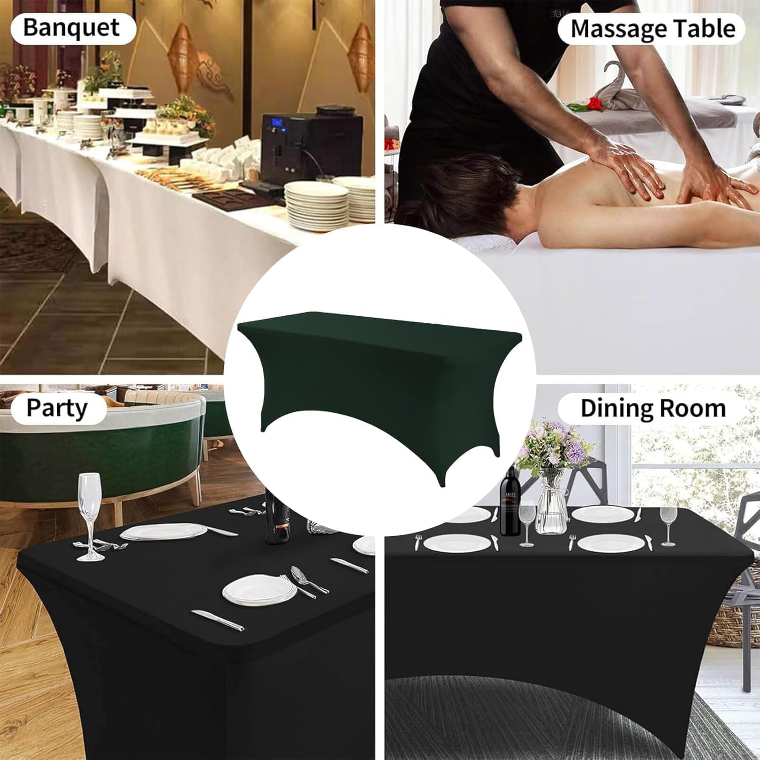 Dark Green Spandex Table Cover 6FT Rectangular
