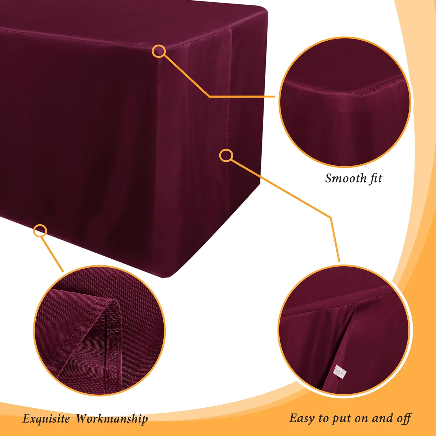 Obstal 2 Pack Fitted Table Covers for 6 Foot Tables - Burgundy