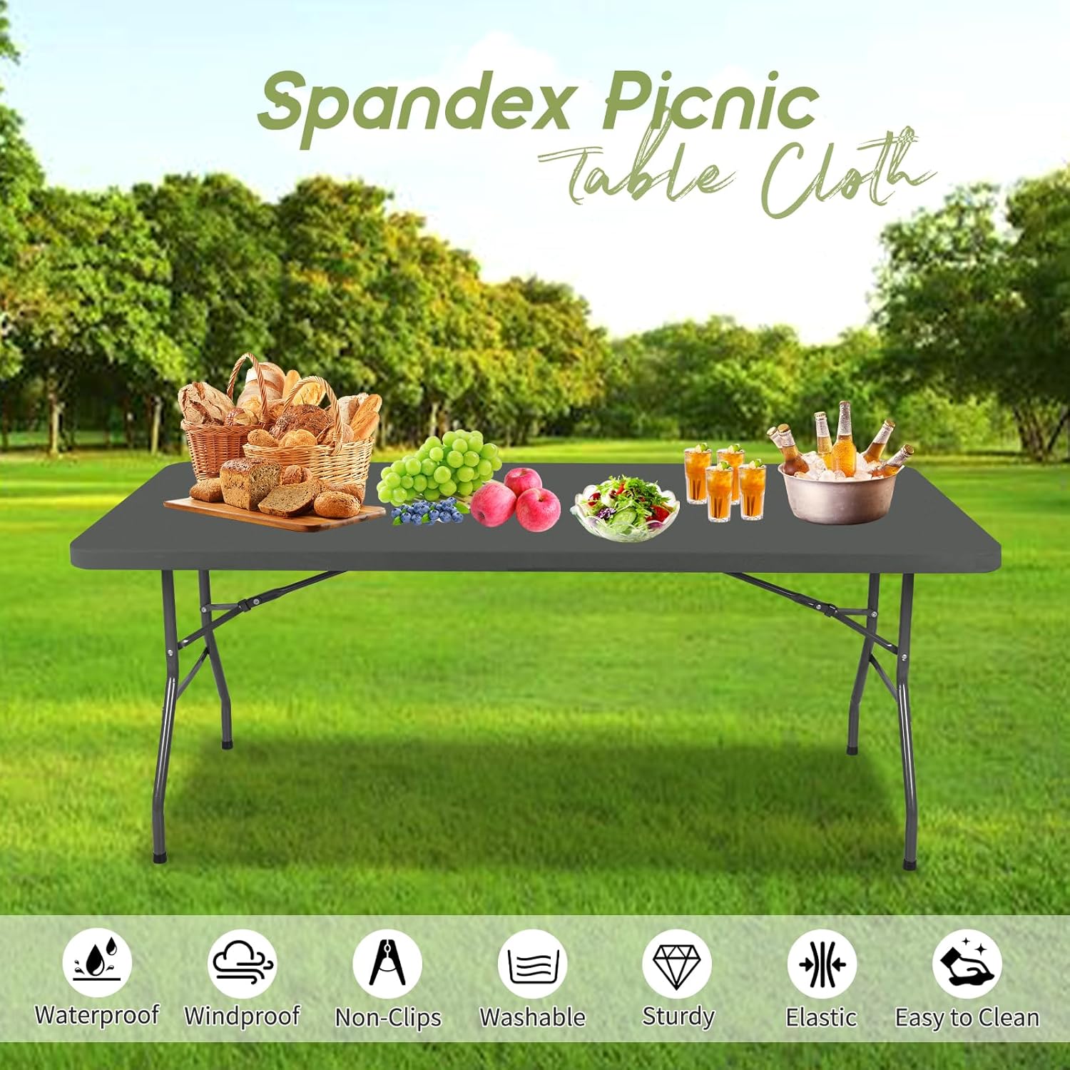 12 Pcs Spandex Table Cloth for 8 Foot Tables Grey 30x96