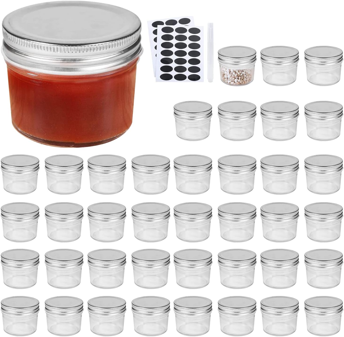 QAPPDA 4oz Glass Jars With Silver Lids Set of 40