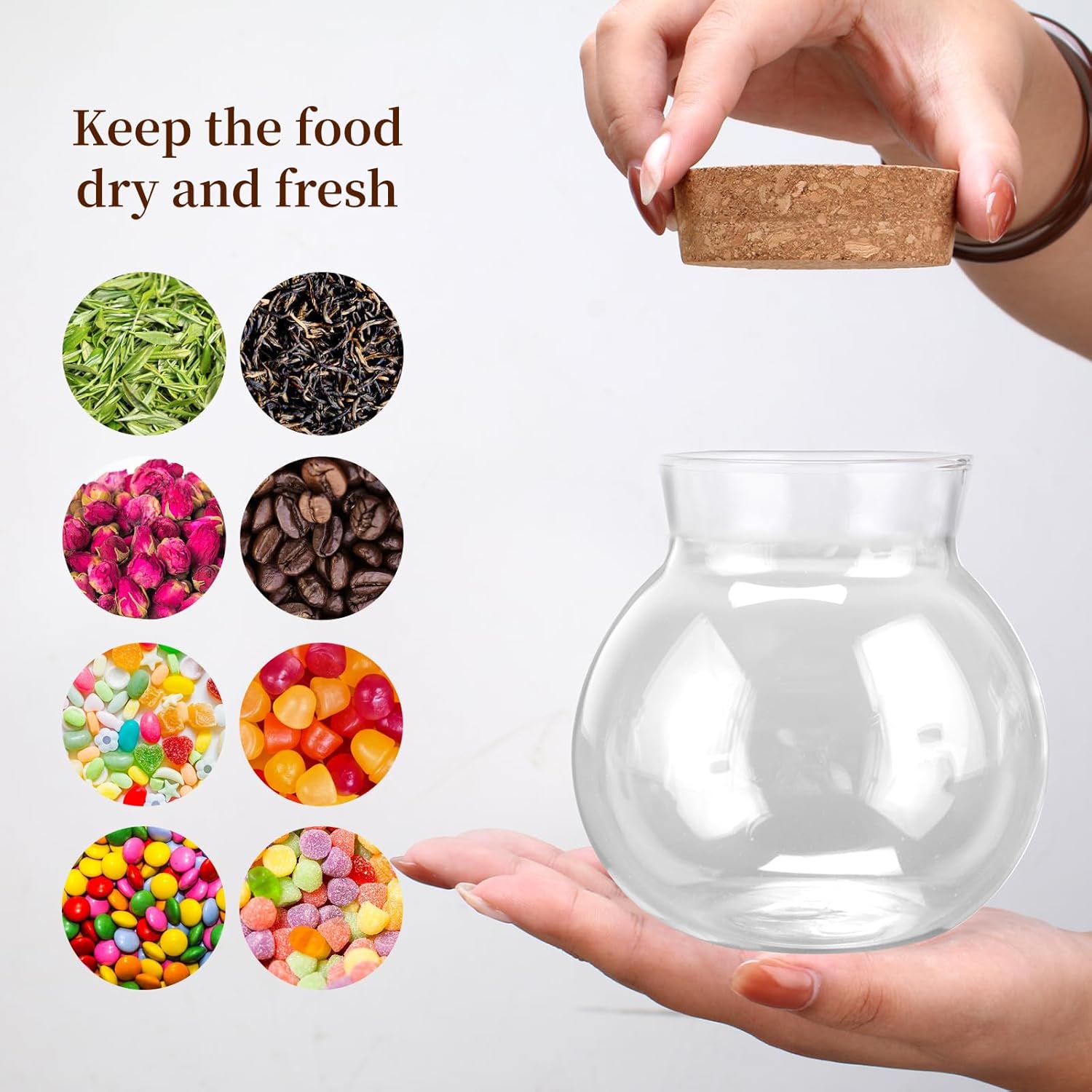 17oz Spherical Glass Jar with Cork Lid Airtight