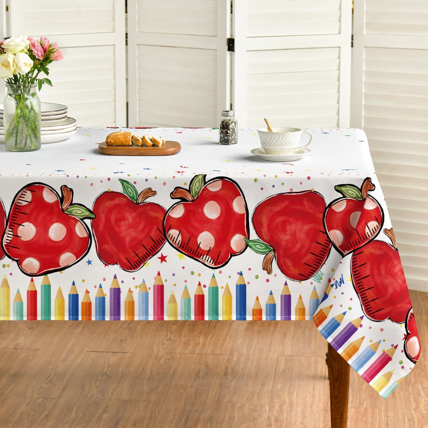 Horaldaily Back to School White Tablecloth 60x84 Inch Rectangular