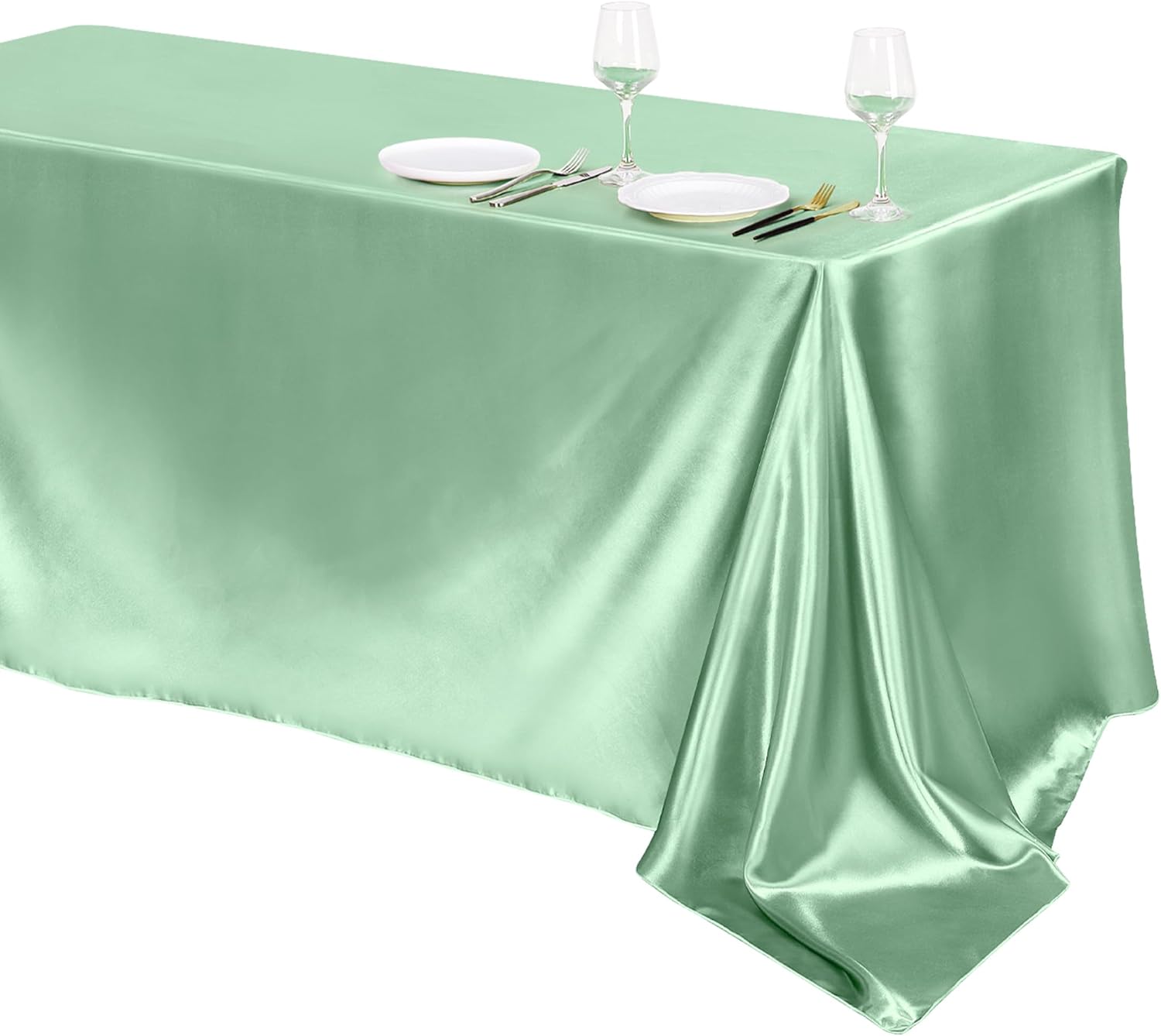 TURSTIN Sage Green Sateen Tablecloth 102x58 Inch Overlay Table Cover
