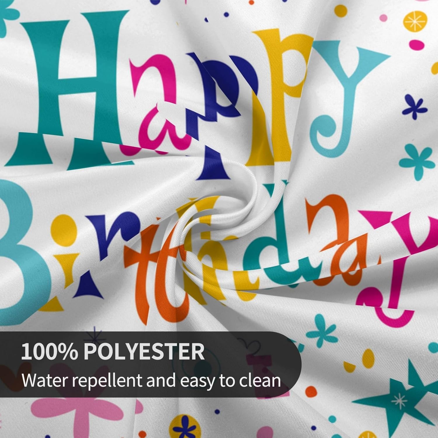 Happy Birthday Round Tablecloth 60 Inch Colorful Cake Balloons Cover