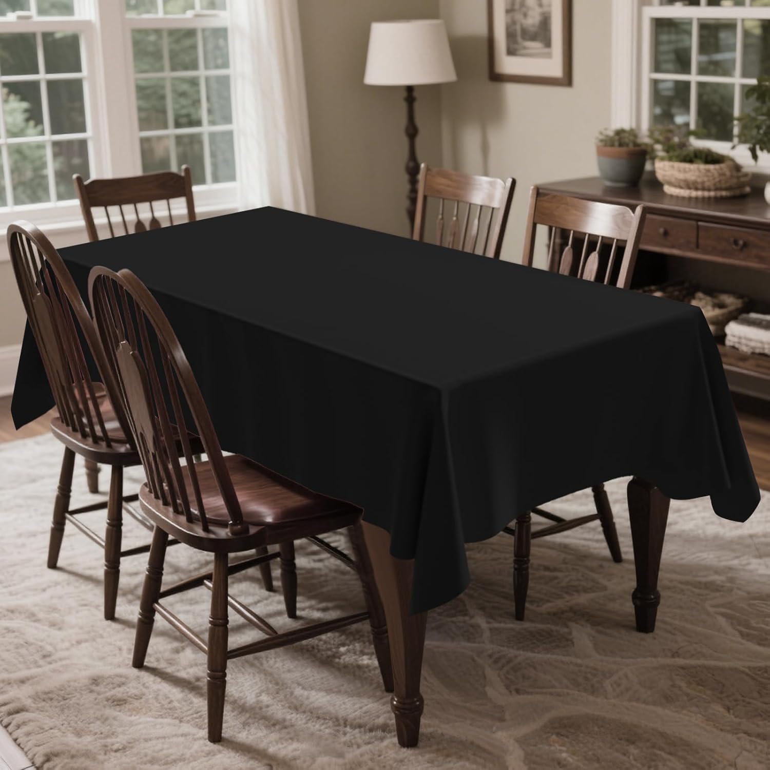 CXPSINC 2 Pack Black Plastic Tablecloths 54x108 Inch