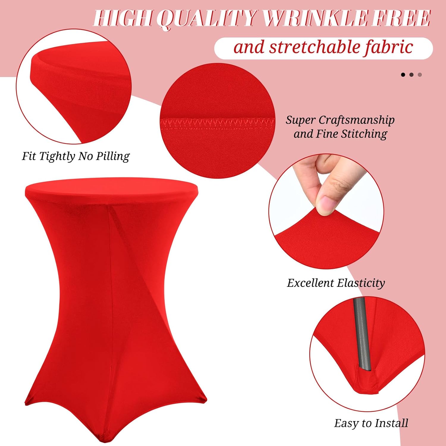 6 Pack Red Spandex Stretch Cocktail Table Covers for Round Tables