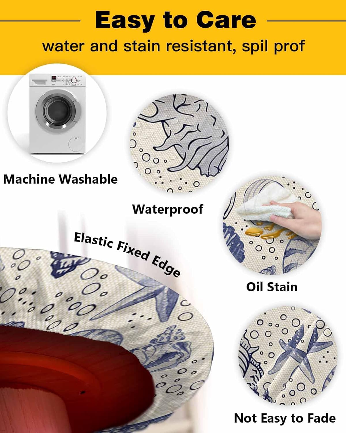 Coastal Starfish Round Waterproof Table Cover for Indoor Outdoor Use