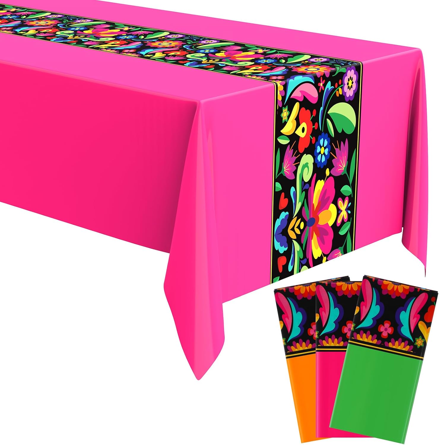 Oudain 3 Pcs Fiesta Tablecloth 108x54 Inch Plastic Table Cover for Mexican Events