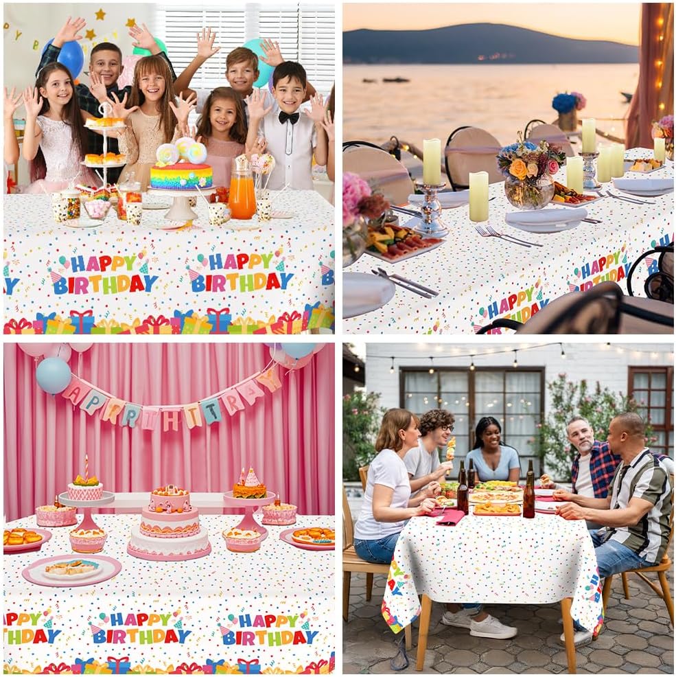 3 Pack Birthday Tablecloths for Kids 54x108 Inch Waterproof Rectangle Party Covers