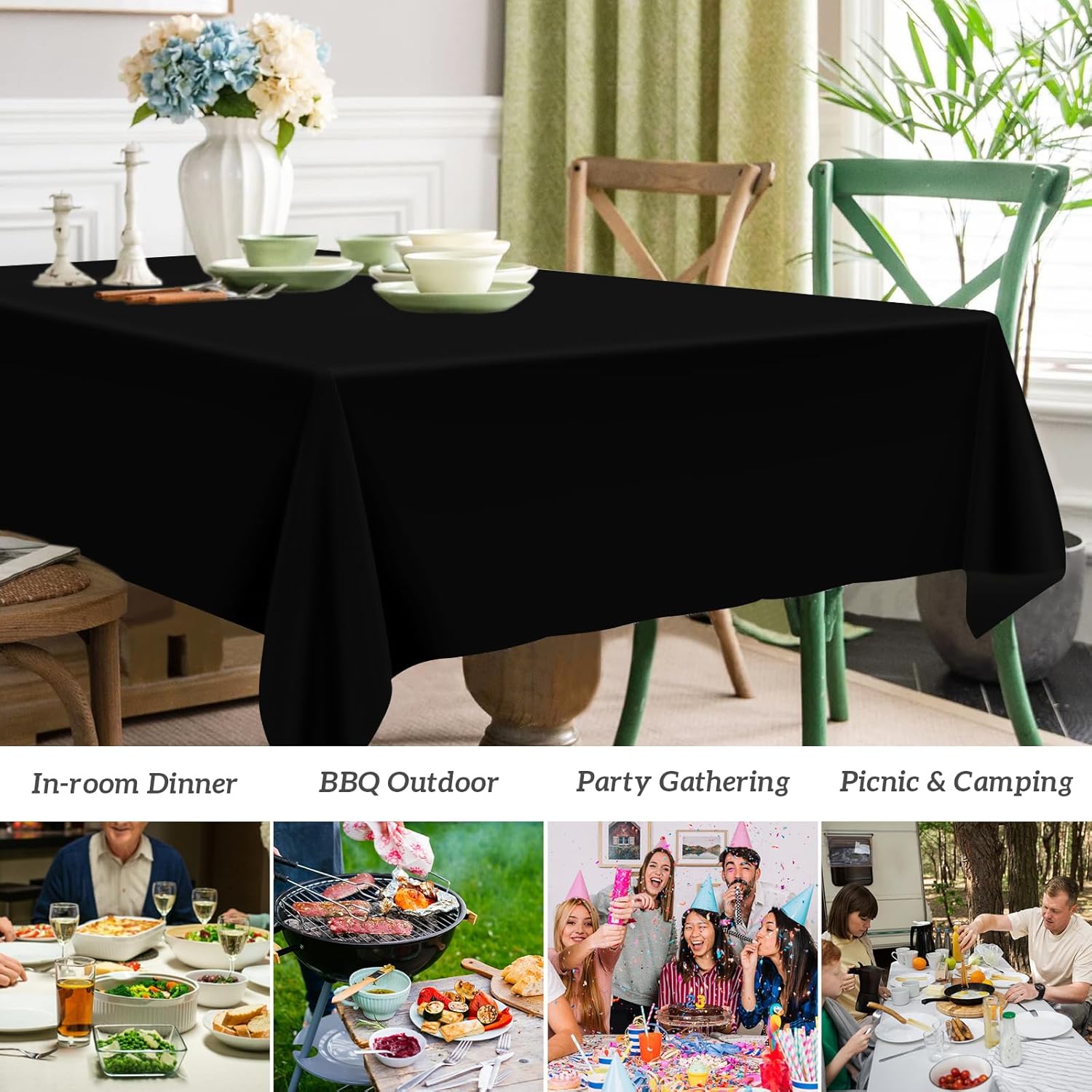 Mulbozy 2 Pcs Black Plastic Tablecloth for Rectangle Table 54x108 Inches