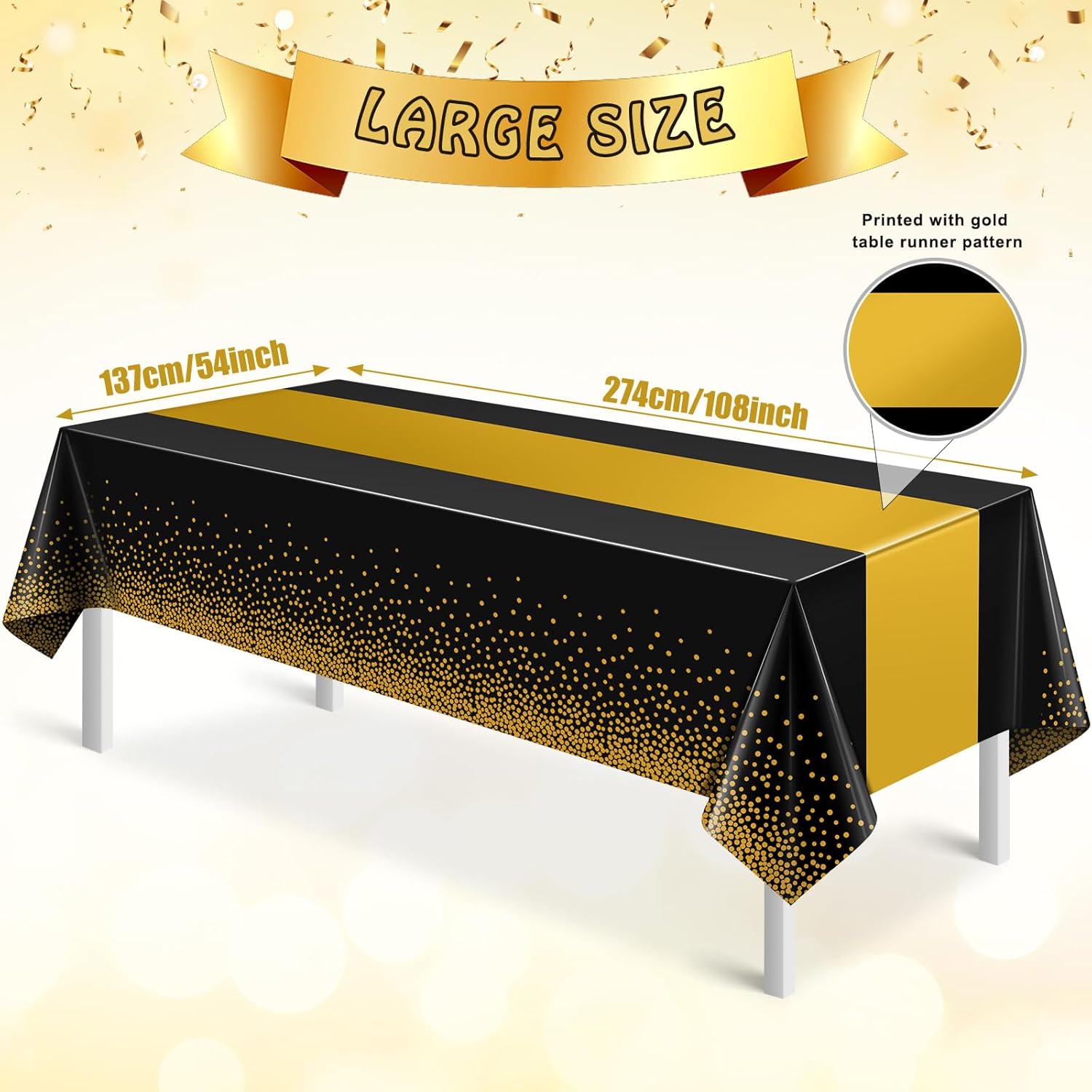3Pcs Black and Gold Tablecloth Party Decorations