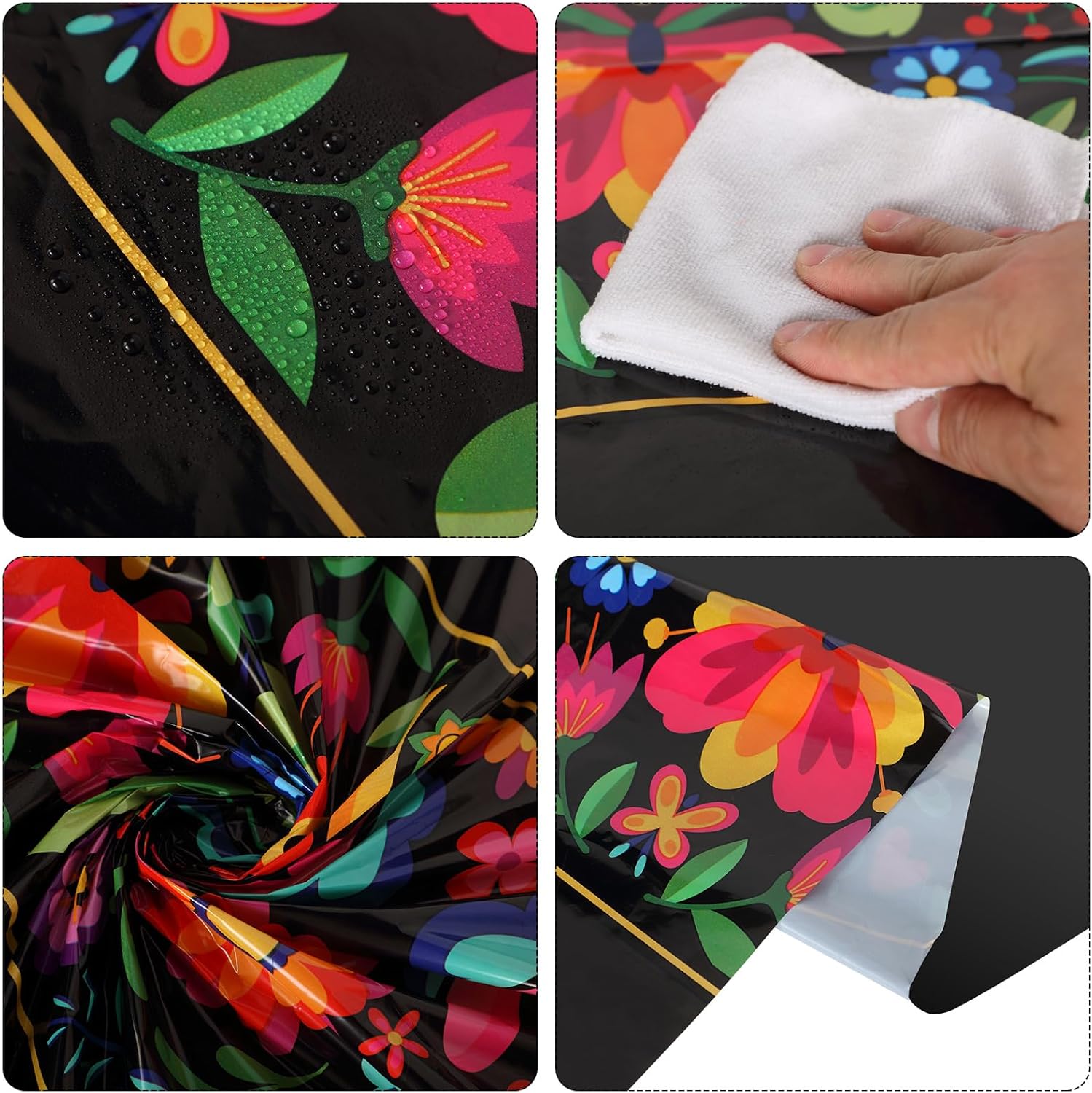 Oudain 6 Pcs Fiesta Tablecloth Black 108x54 Inch Waterproof Plastic Table Cover for Parties