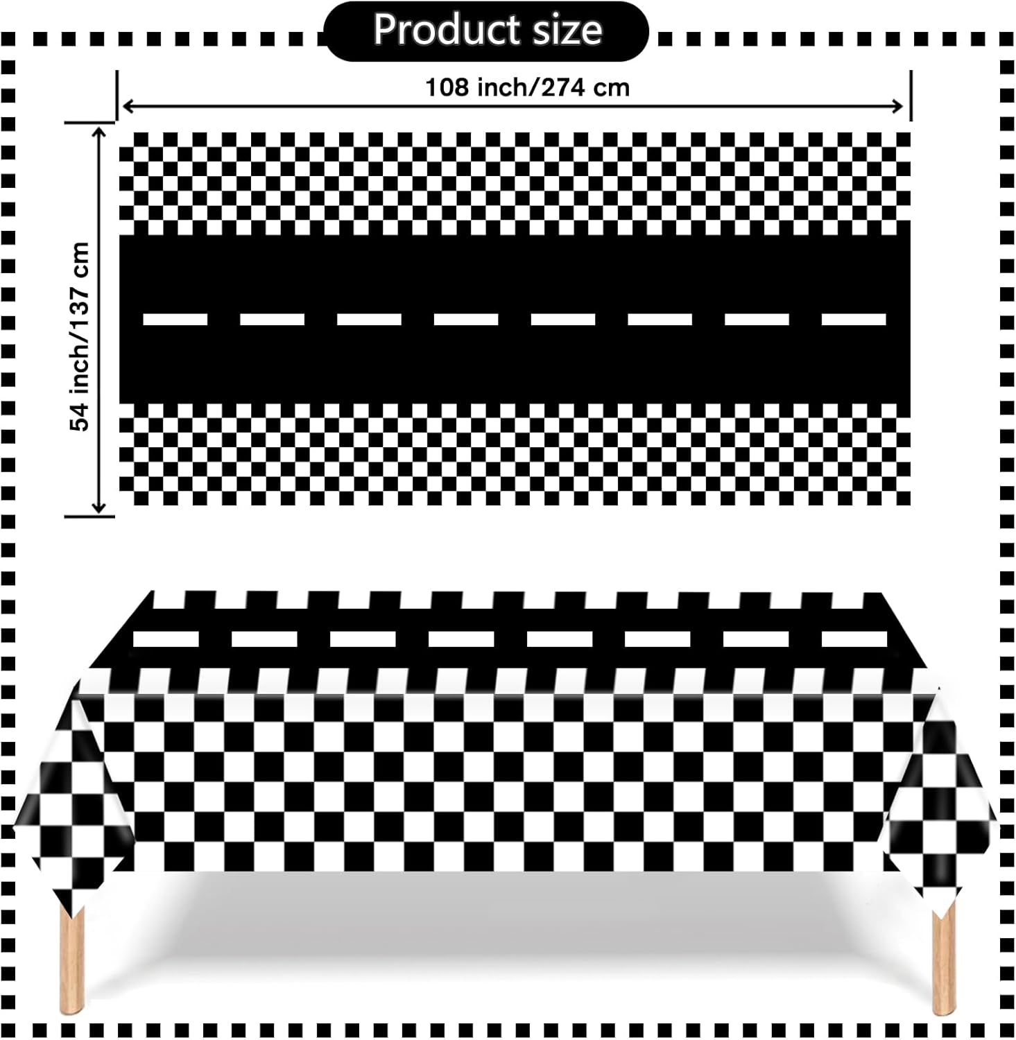 Kesfey 3 Pack Race Car Tablecloths 54x108 Inch Checkered Flag Party Decor