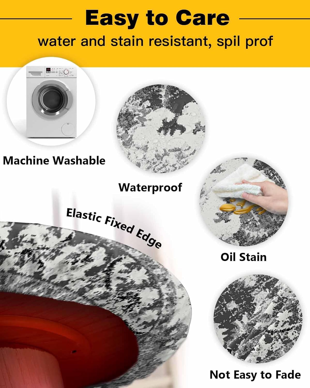 Gray Southwest Round Waterproof Table Cover Fitted Tablecloth
