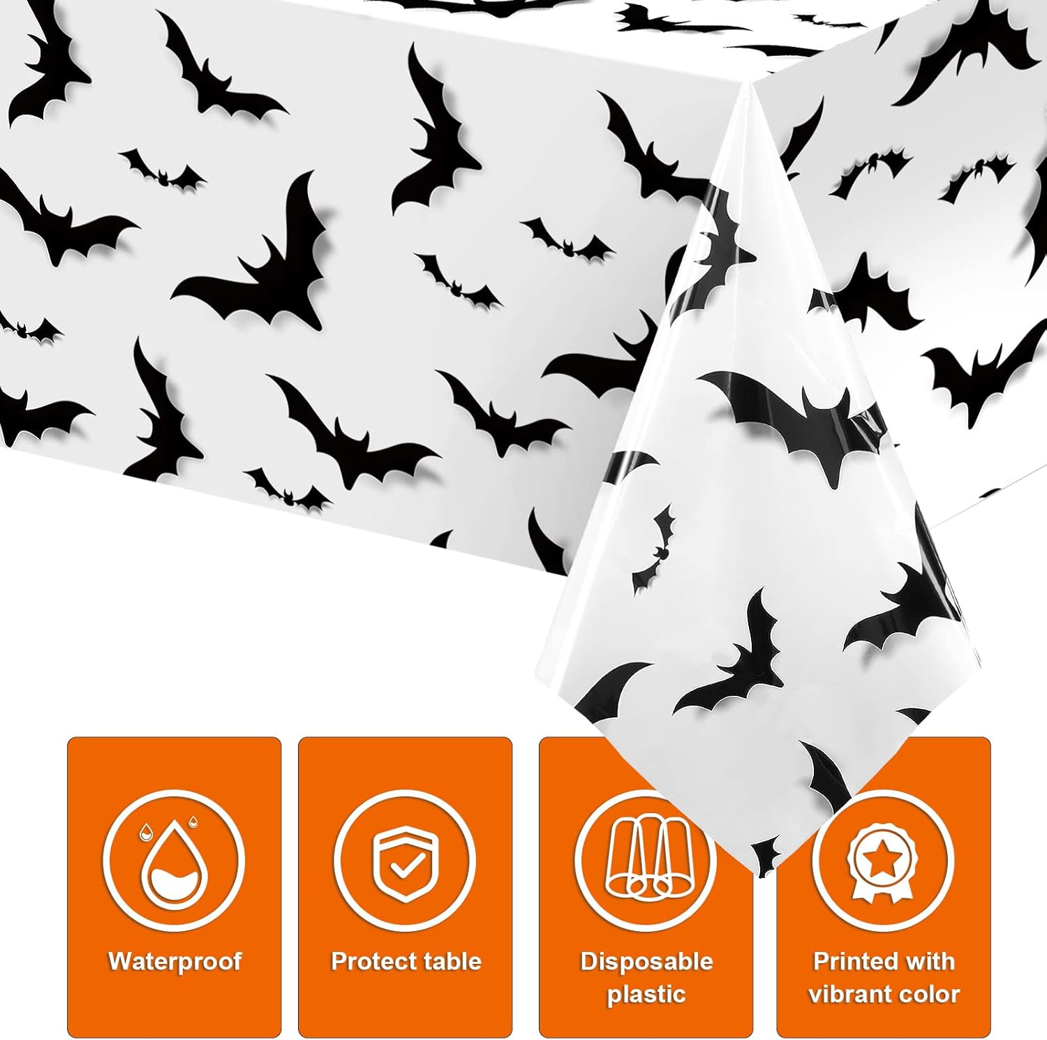 Tiamon 3 Pcs Halloween Bats Tablecloth