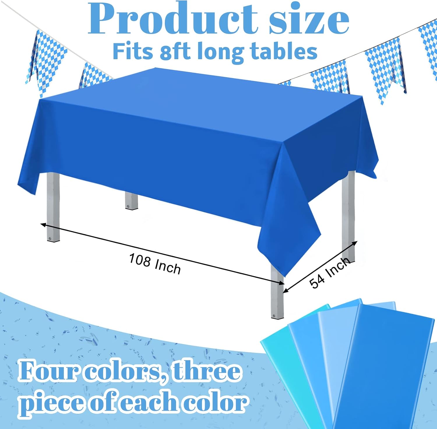 Frienda 12 Pcs Assorted Color Plastic Tablecloth for Parties