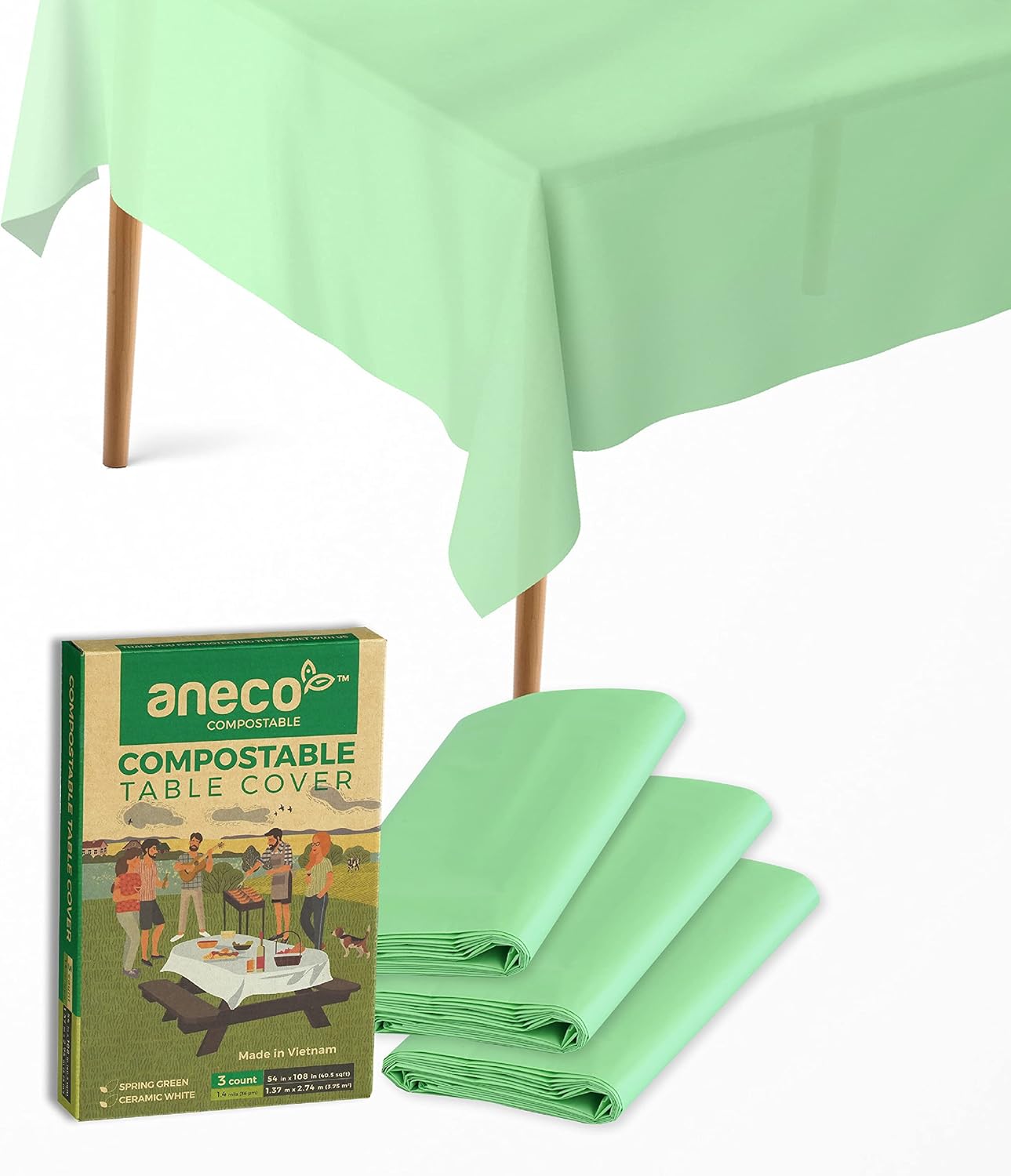 ANECO 100 Compostable Tablecloths for Rectangle Tables 54x108 3 Count