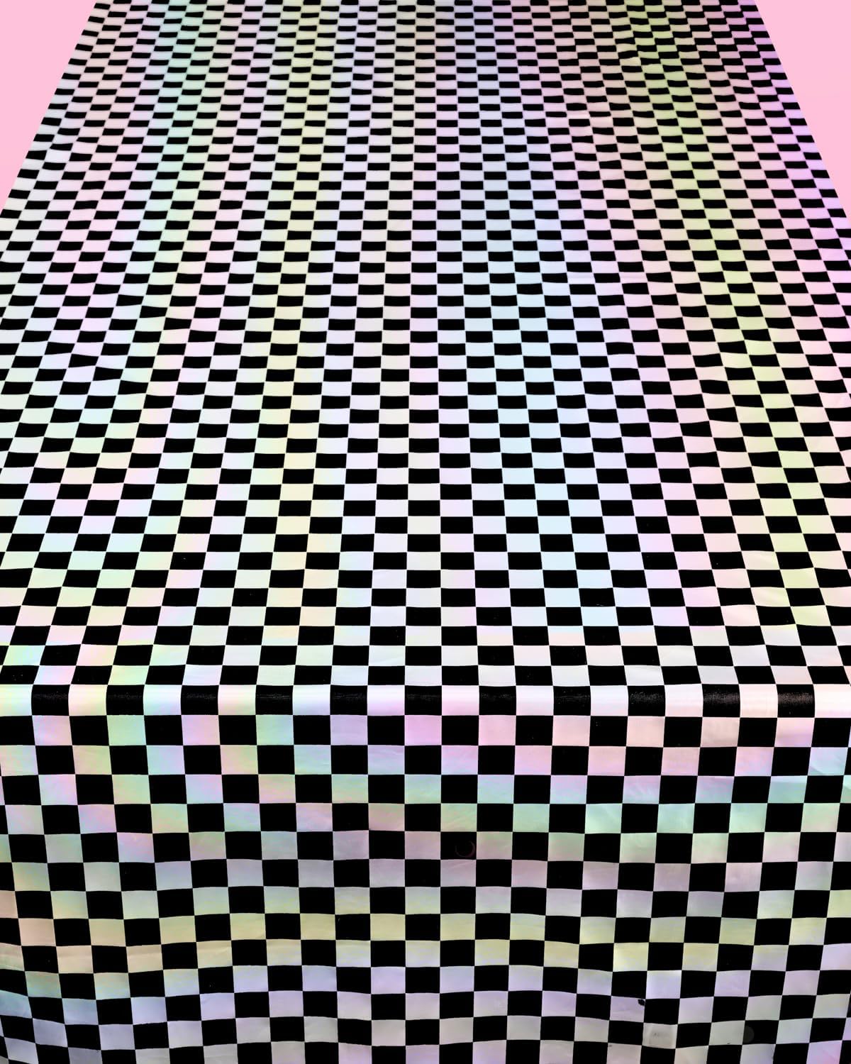 Xo Fetti Black Iridescent Checkered Tablecloth - 9ft x 4ft