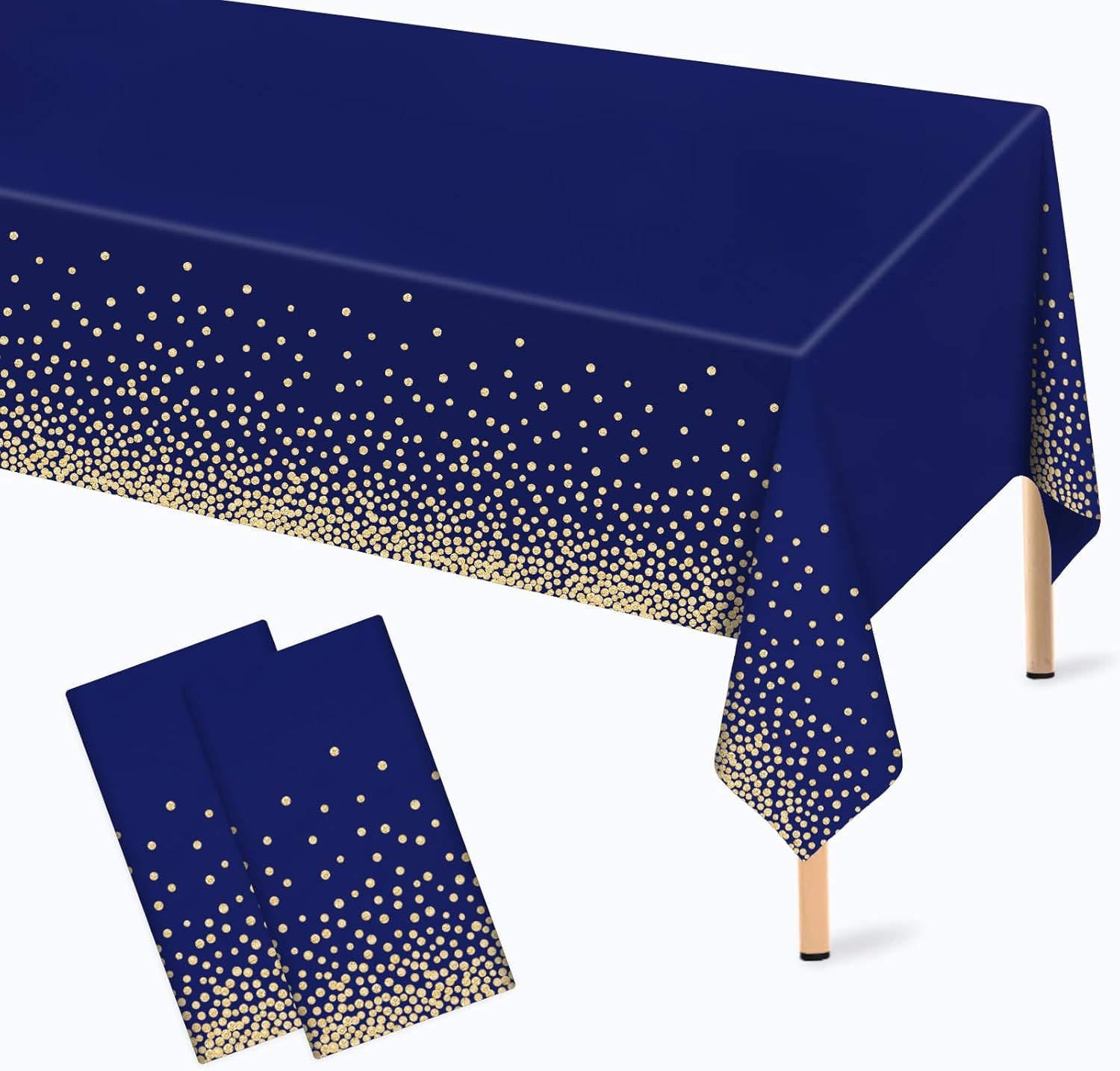 2 Pcs Navy Blue Gold Dot Plastic Tablecloth for Rectangle Tables