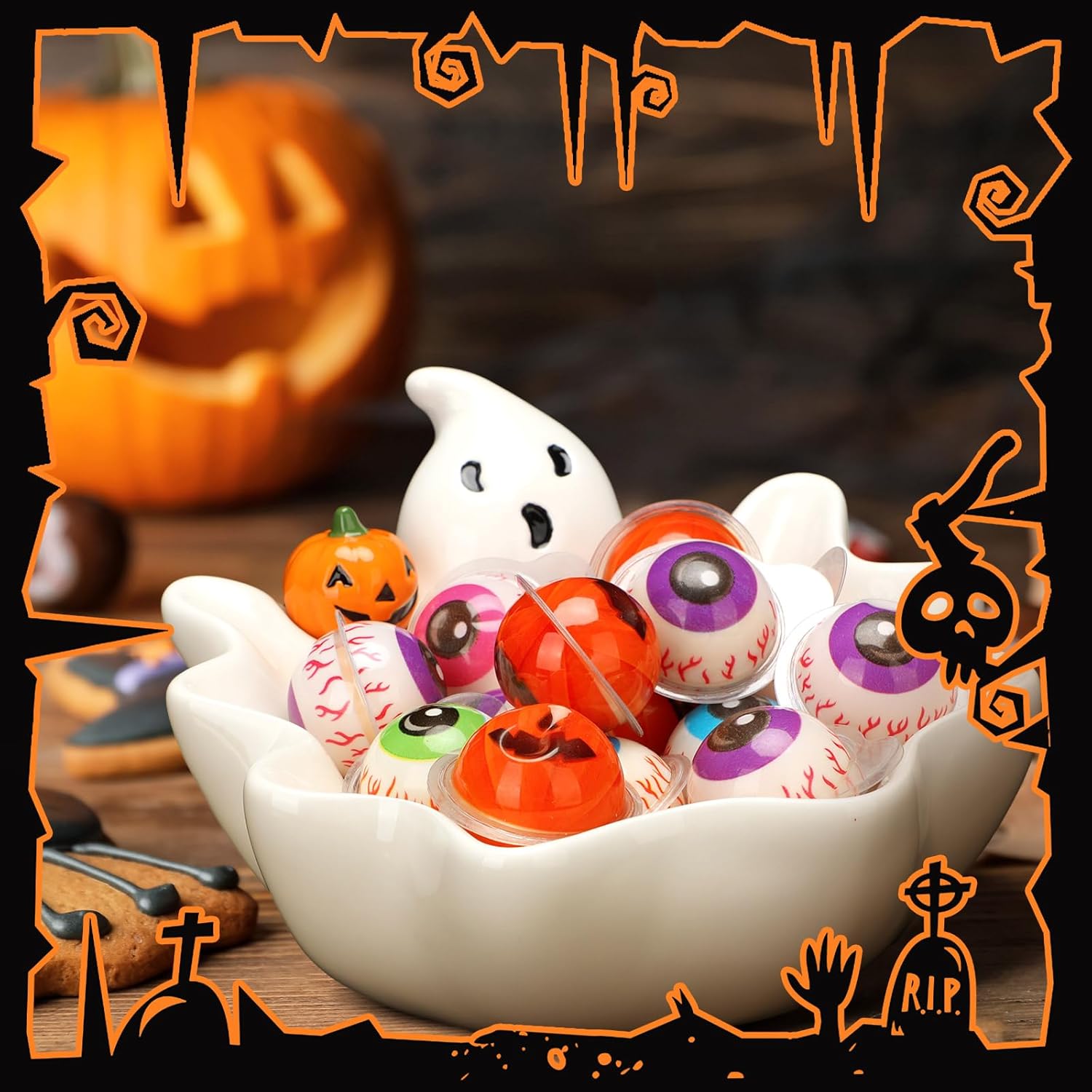 Vesici 7 Inch Halloween Candy Dish Holder Ceramic Ghost Bowl
