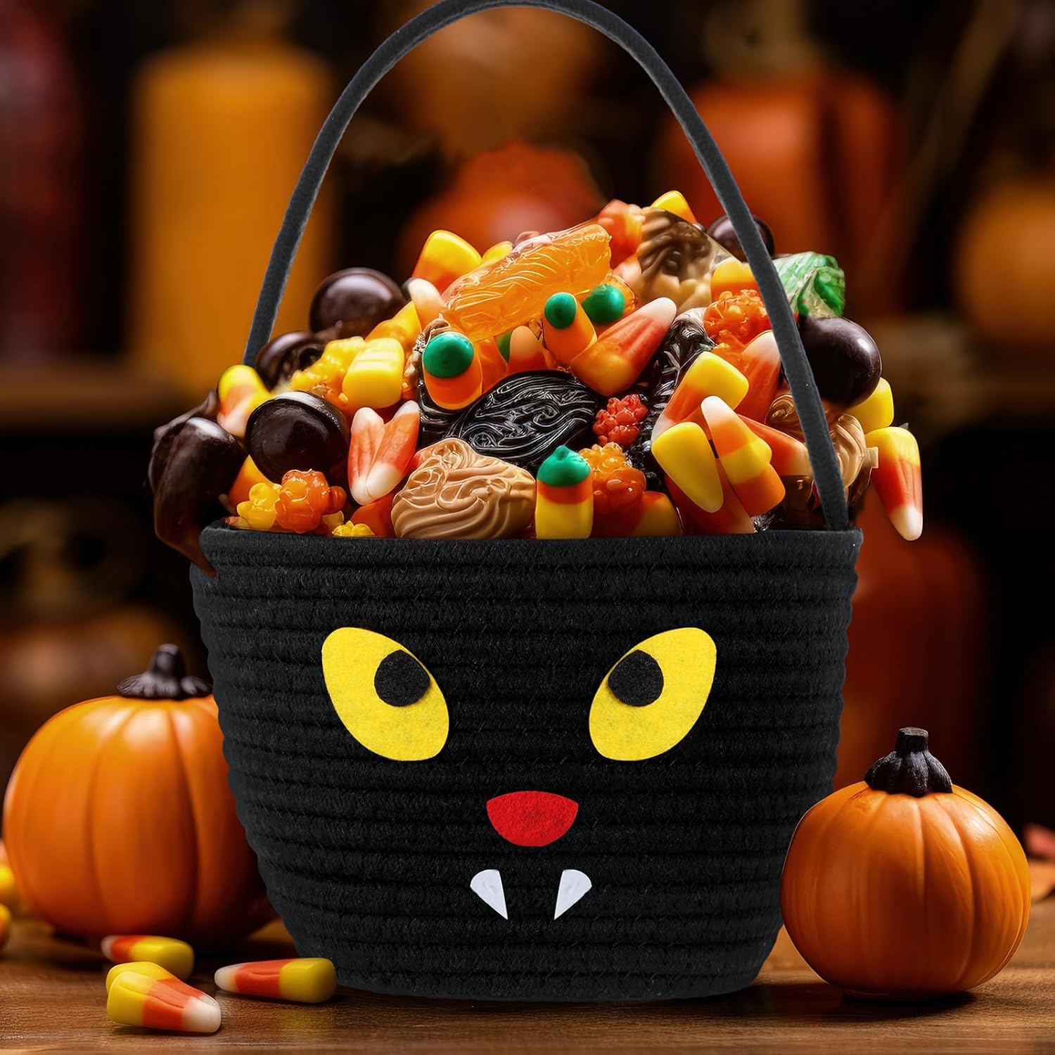 Halloween Trick or Treat Basket with Handle Cat Design