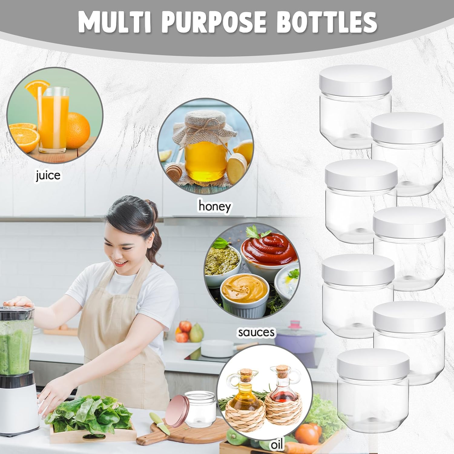 Tanlade 60 Pcs 3 Oz Clear Plastic Jars with Lids