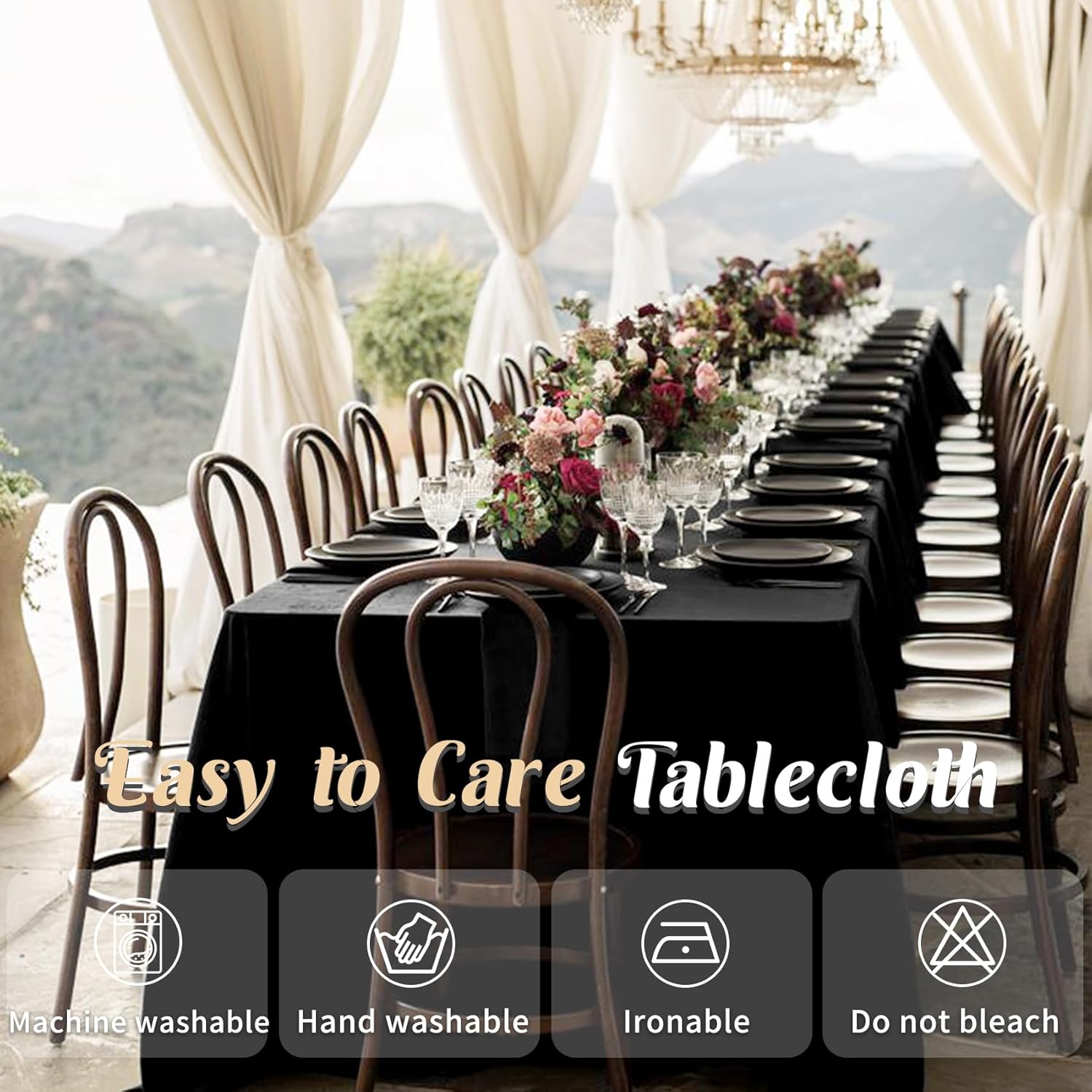 2 Pack Black Rectangle Tablecloths 70x108 Inch Washable Outdoor Use