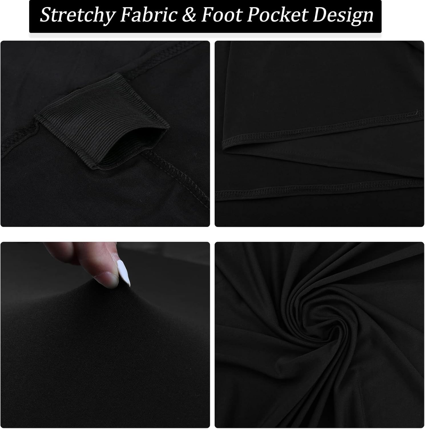 4 Pack 6 Foot Black Spandex Table Cloth for Folding Tables