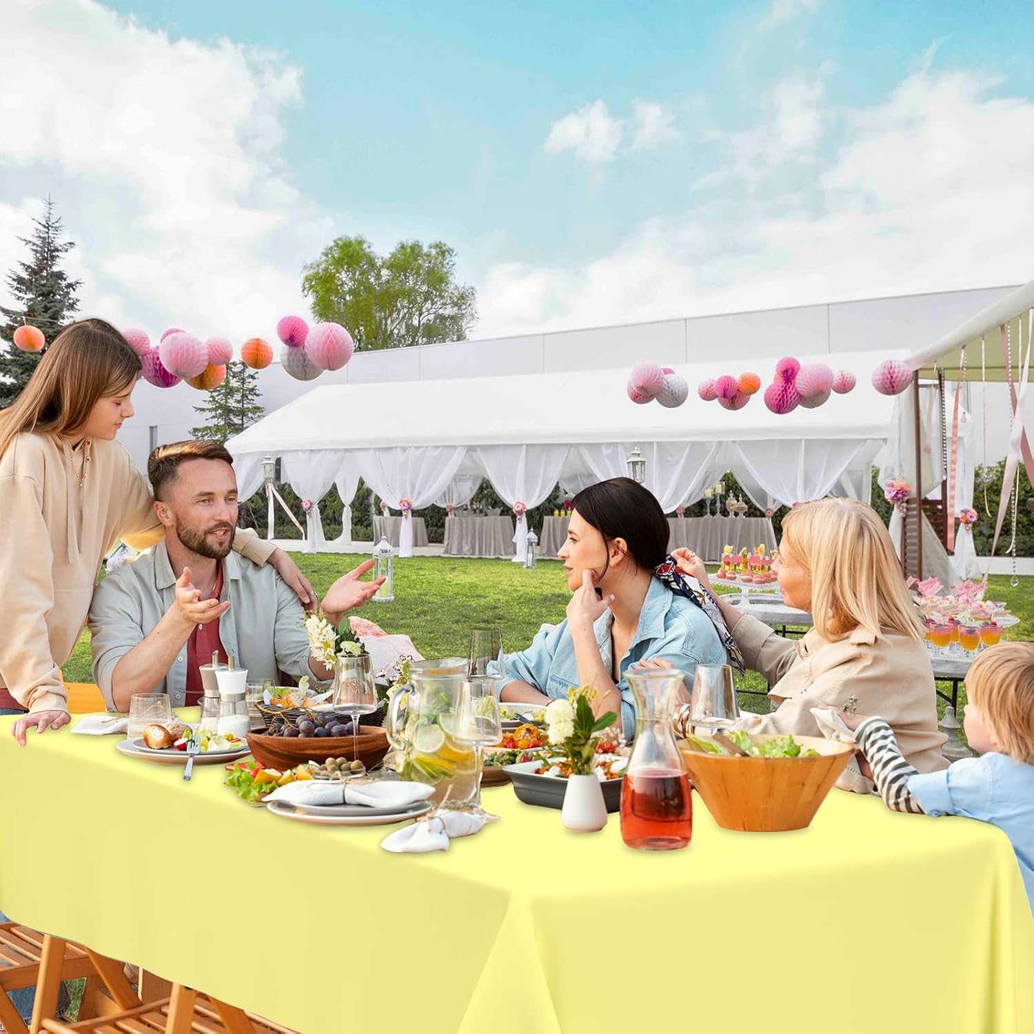 QISOLIY 3 Pcs Light Yellow Tablecloth for Parties