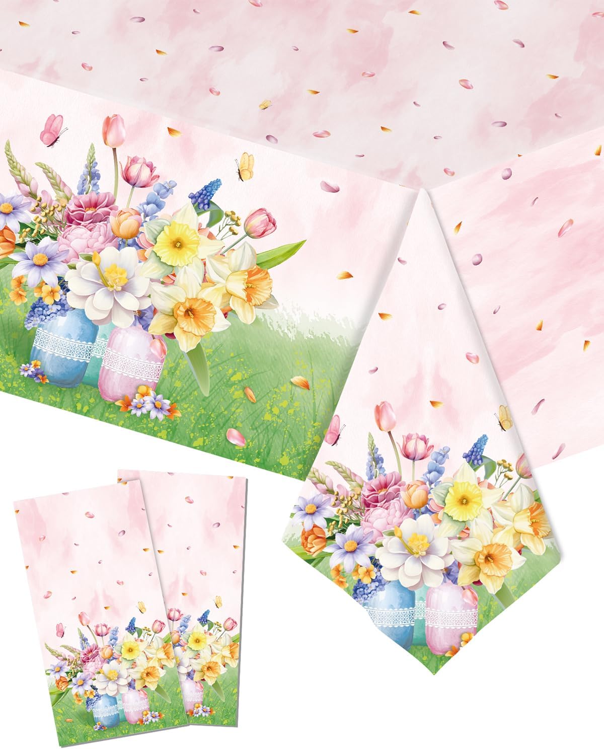 2 Pack Spring Floral Plastic Tablecloths for Home Decor