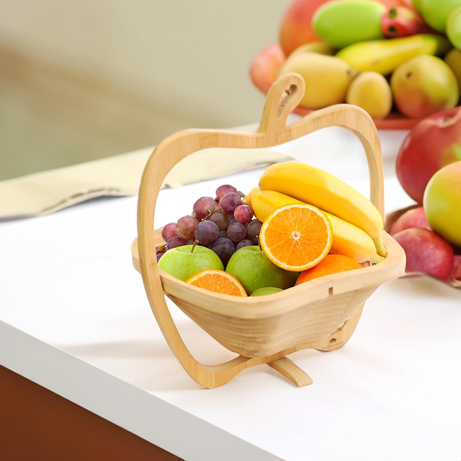 RoyalHouse Bamboo Foldable Fruit Bowl Apple Shape