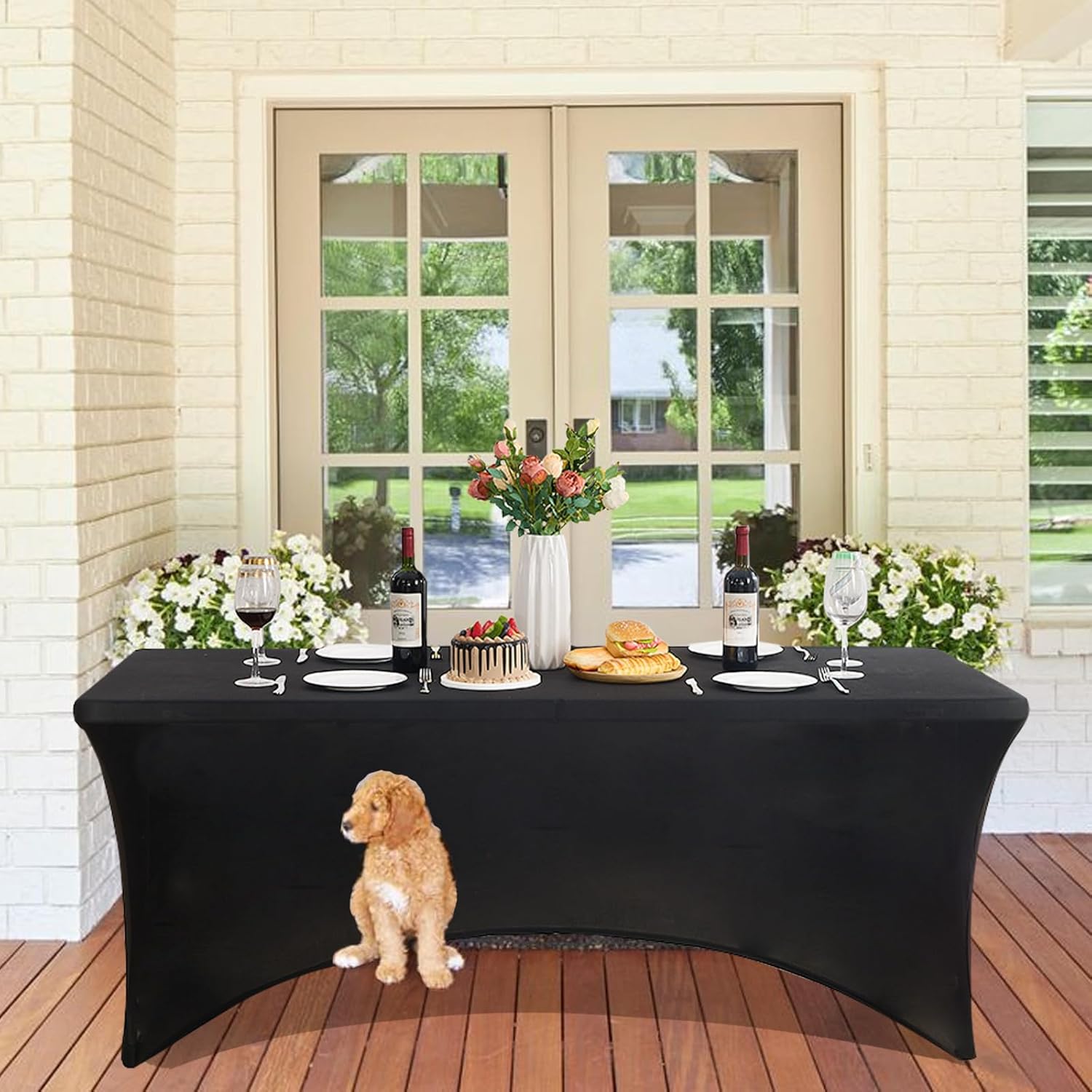 2 Pack 6FT Black Stretch Spandex Tablecloths
