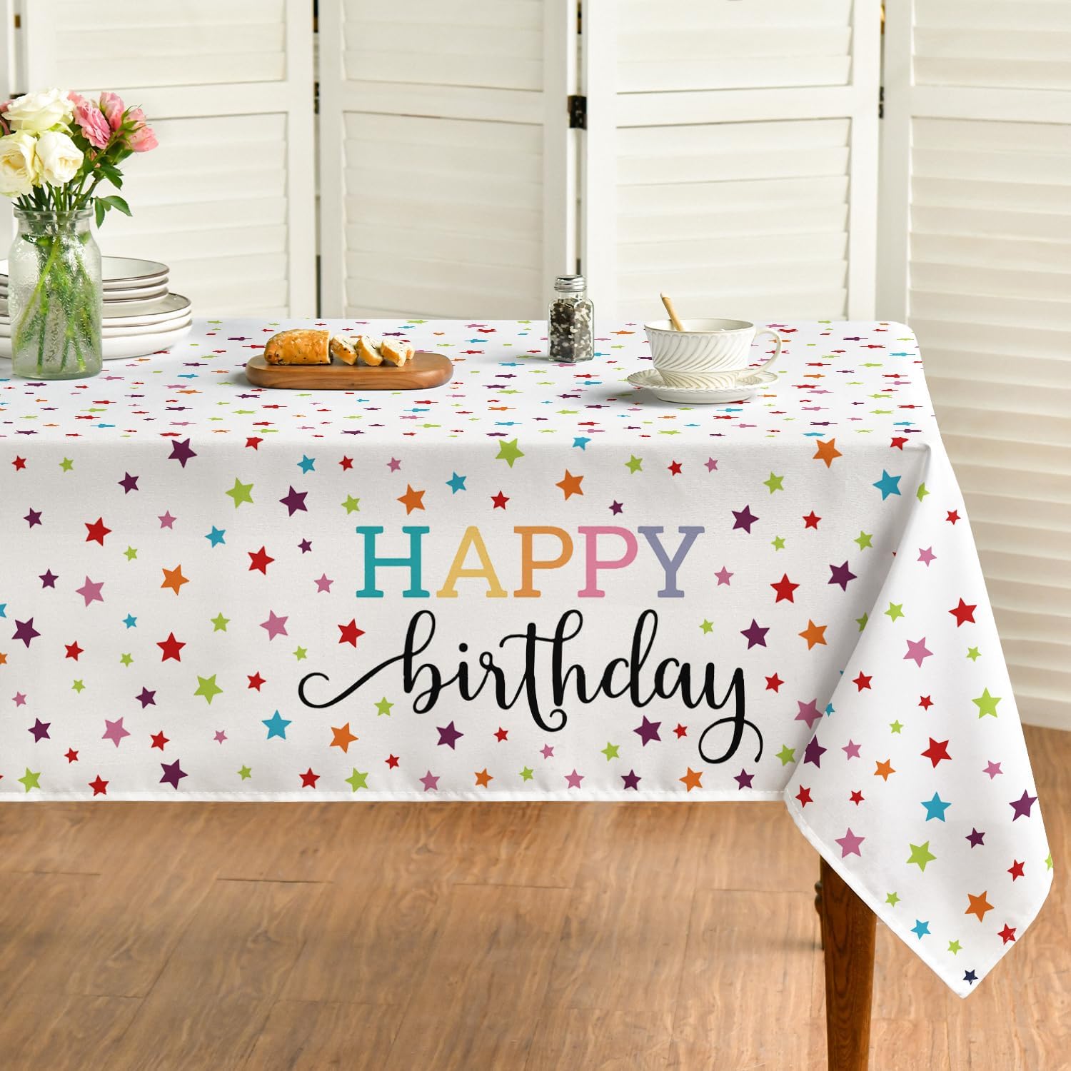 Horaldaily White Birthday Tablecloth 60x84 Inch