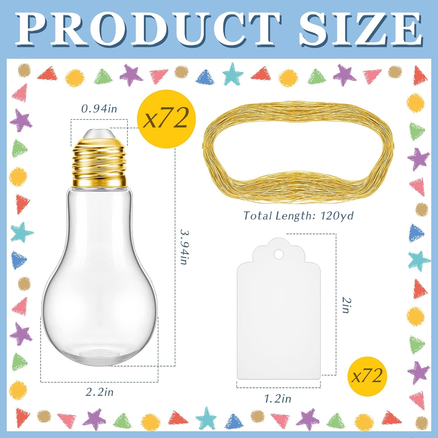 Tessco 72 Piece Light Bulb Jar Set with String and Labels