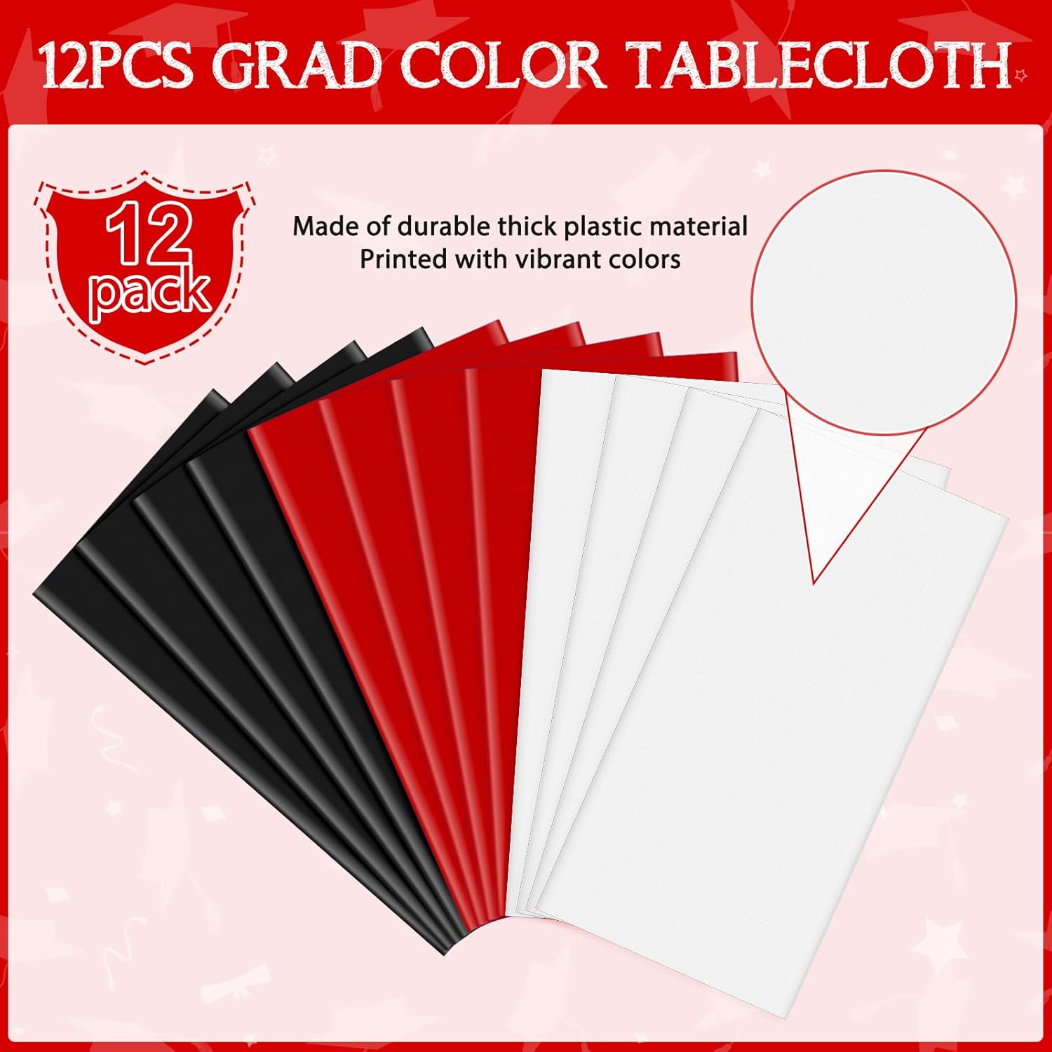 MASHAN 12 Pcs Red Black White Plastic Tablecloths