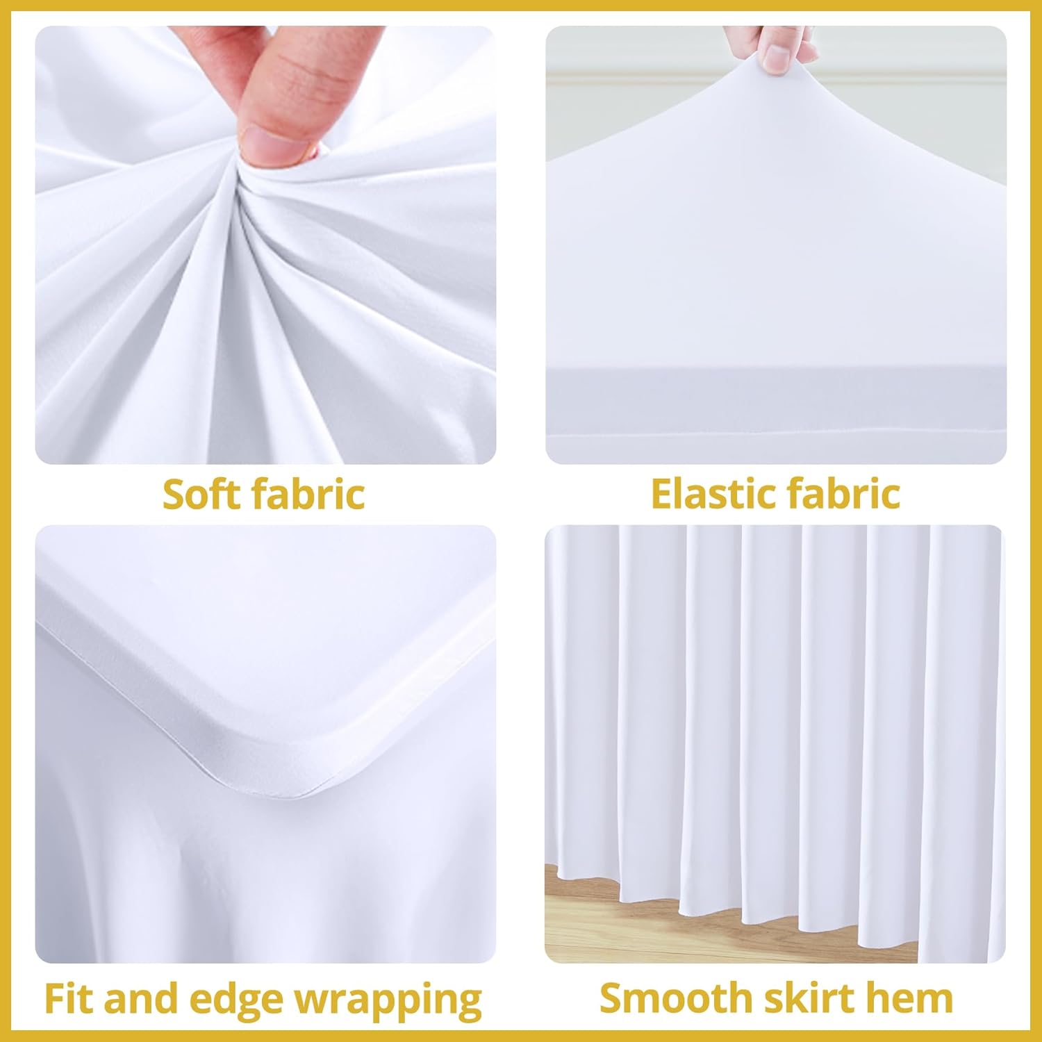 Besutolife 6ft White Tablecloth Rectangle Spandex 2PCS Table Skirt