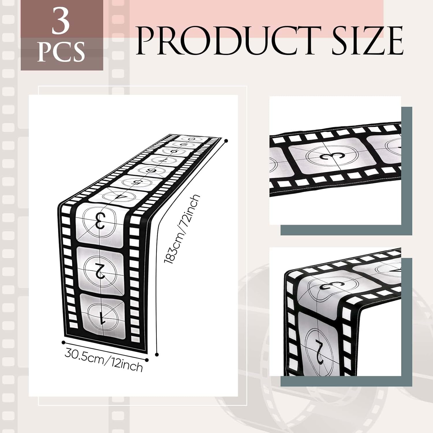 Breling 12 x 72 Inch Movie Night Table Runner 3 Pcs
