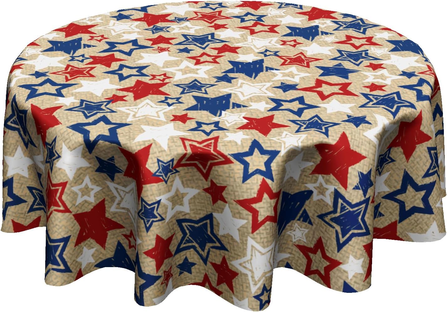 American Blue and Red Star Round Tablecloth 60 Inch Patriotic Table Cover for 4th of July Celebrations