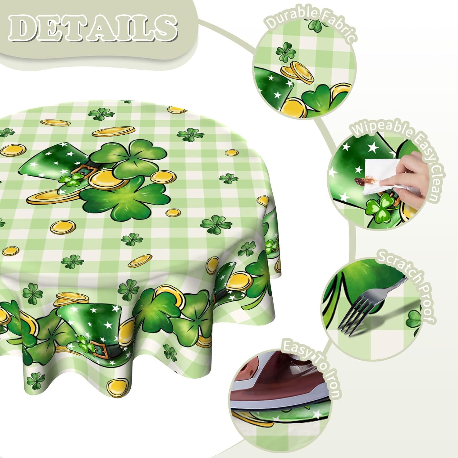St Patricks Day Round Tablecloth - 60 Inch Gold Coin Design