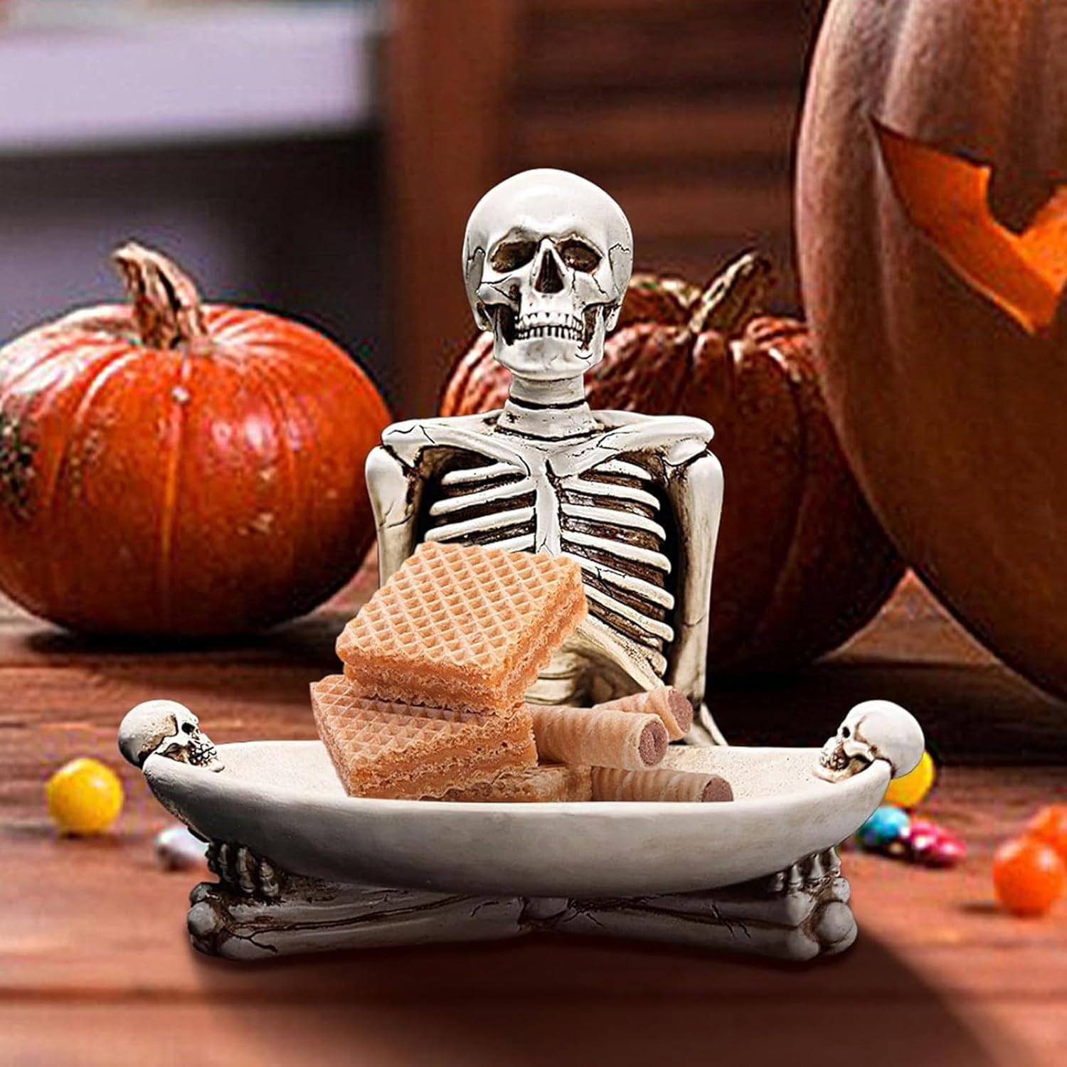 Halloween Candy Bowls with White Skull and Ghost Design