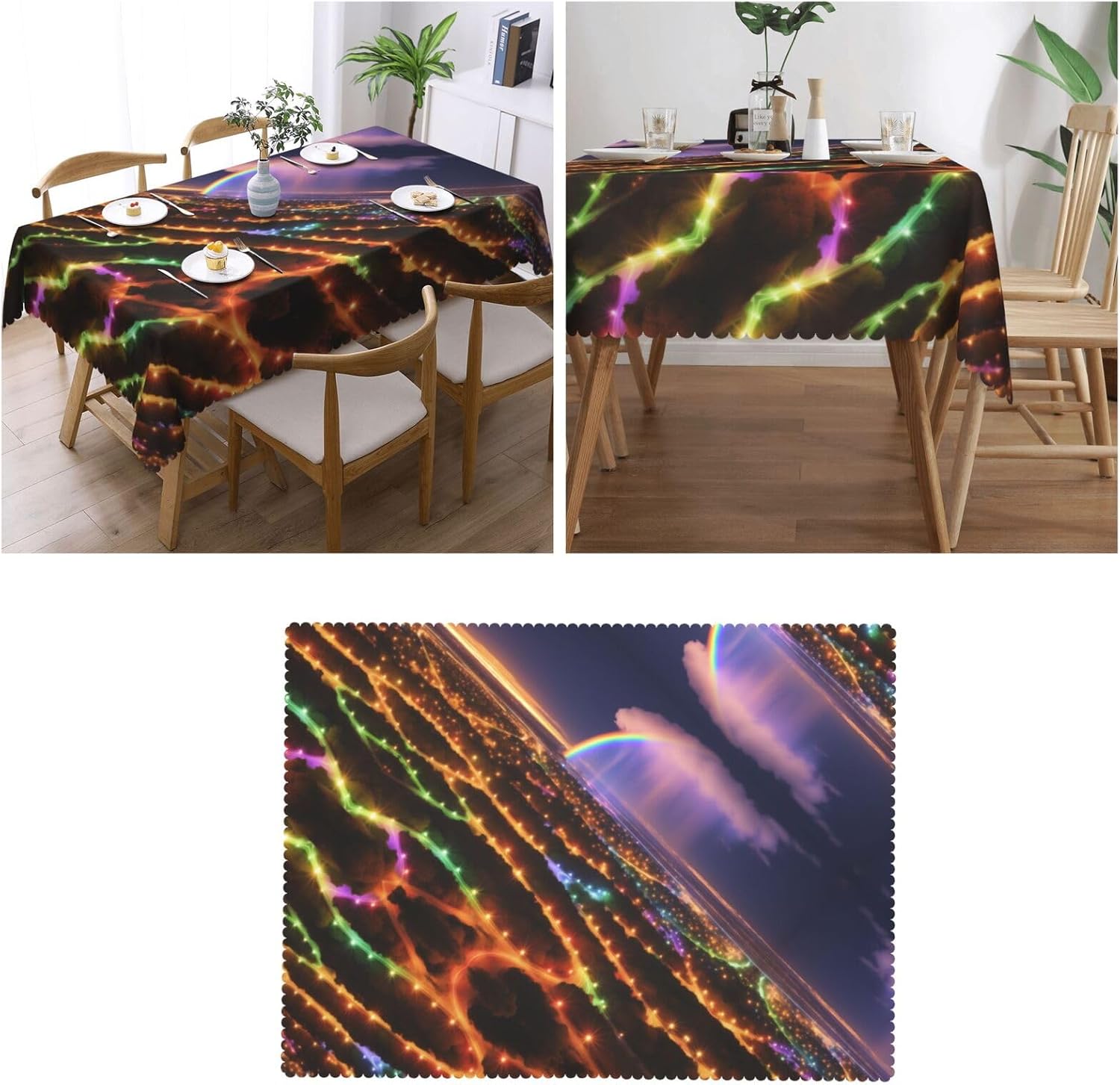 Rainbows and Lights Rectangle Tablecloth 54x72 Inch Washable Decor
