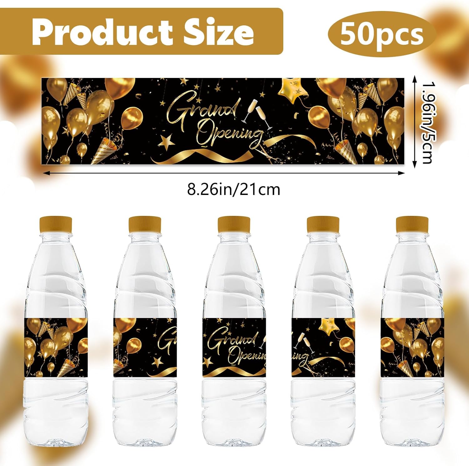 50Pcs Grand Opening Water Bottle Labels Black Gold Waterproof Decor Stickers