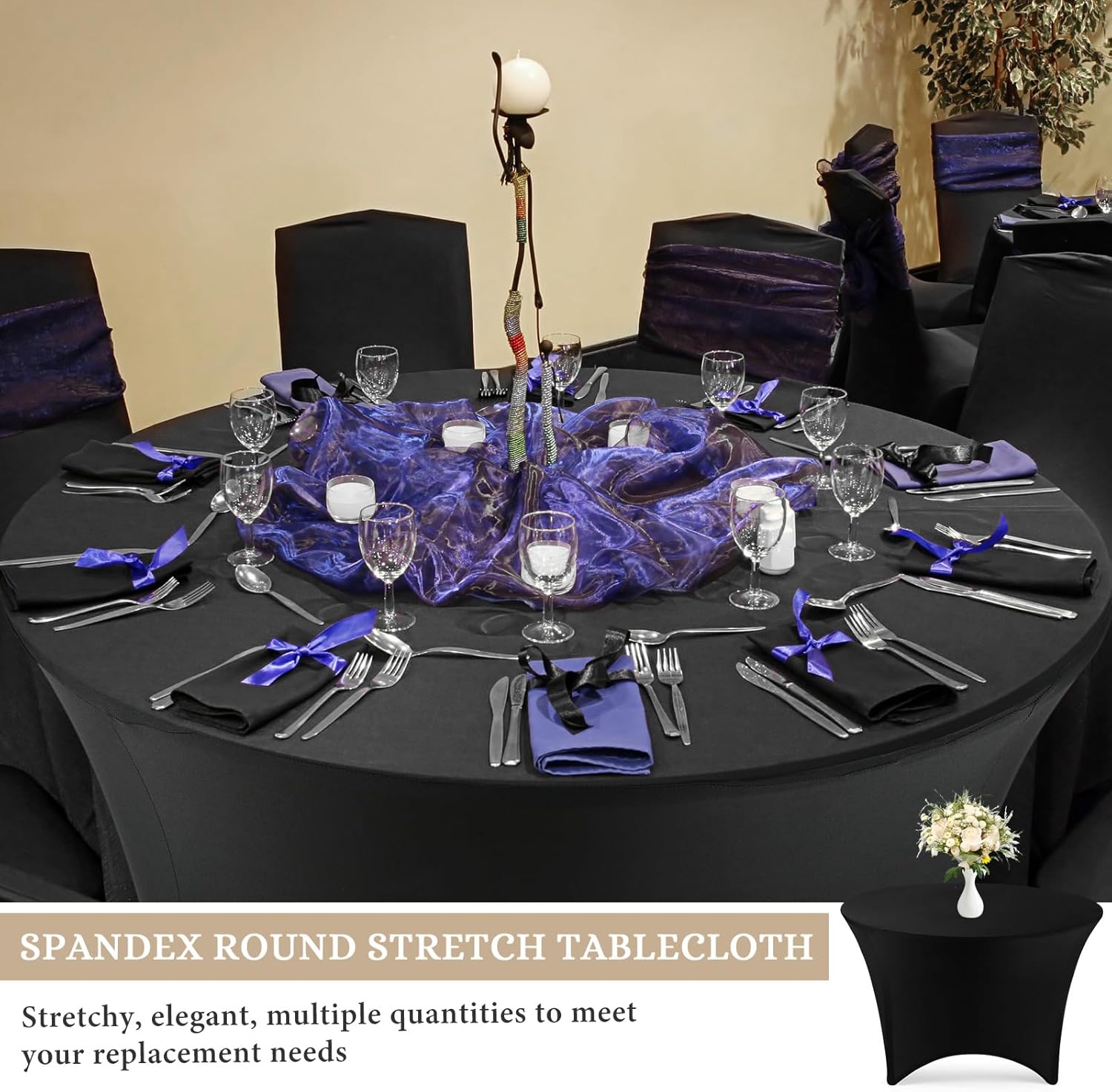 Peryiter 15 Pack Black Spandex Round Tablecloth