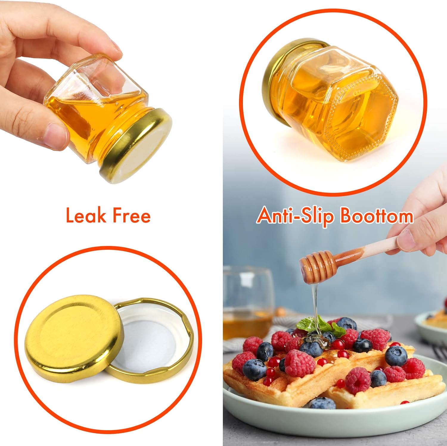 AuroTrends Mini Honey Jars 15oz Glass 30Pack with Dippers