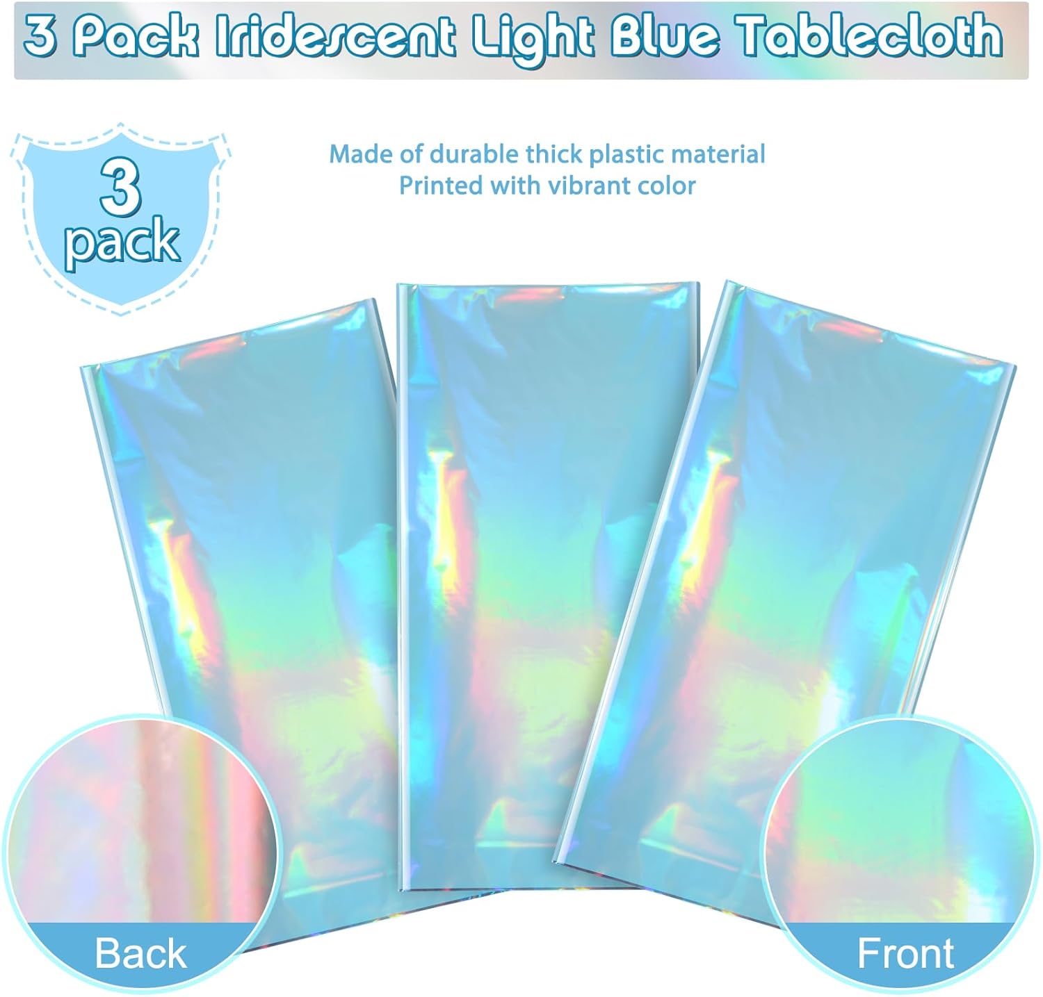 3 Pack Iridescent Light Blue Tablecloths for Parties